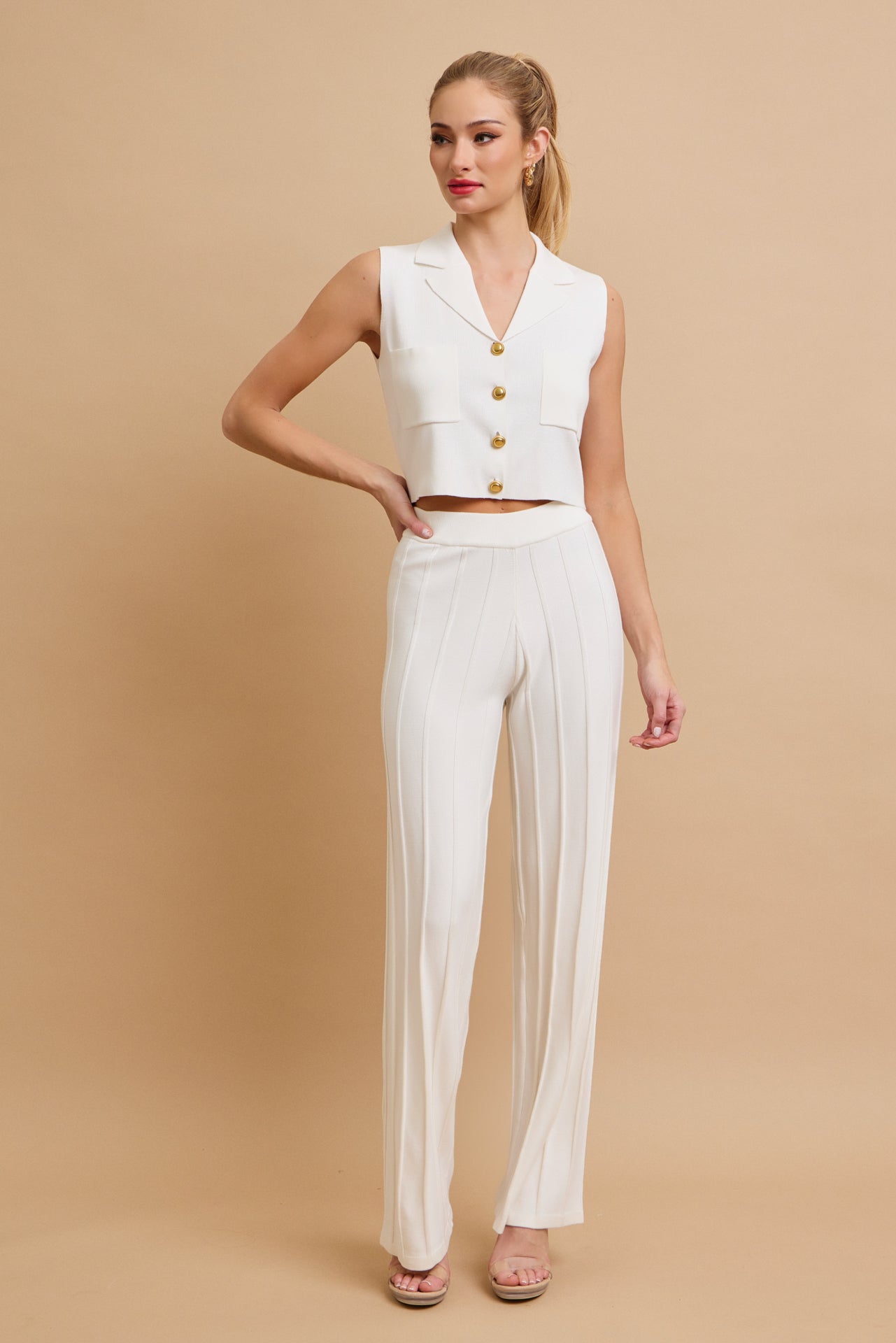 Effortless Elegance Knit Vest With Pleated Pants