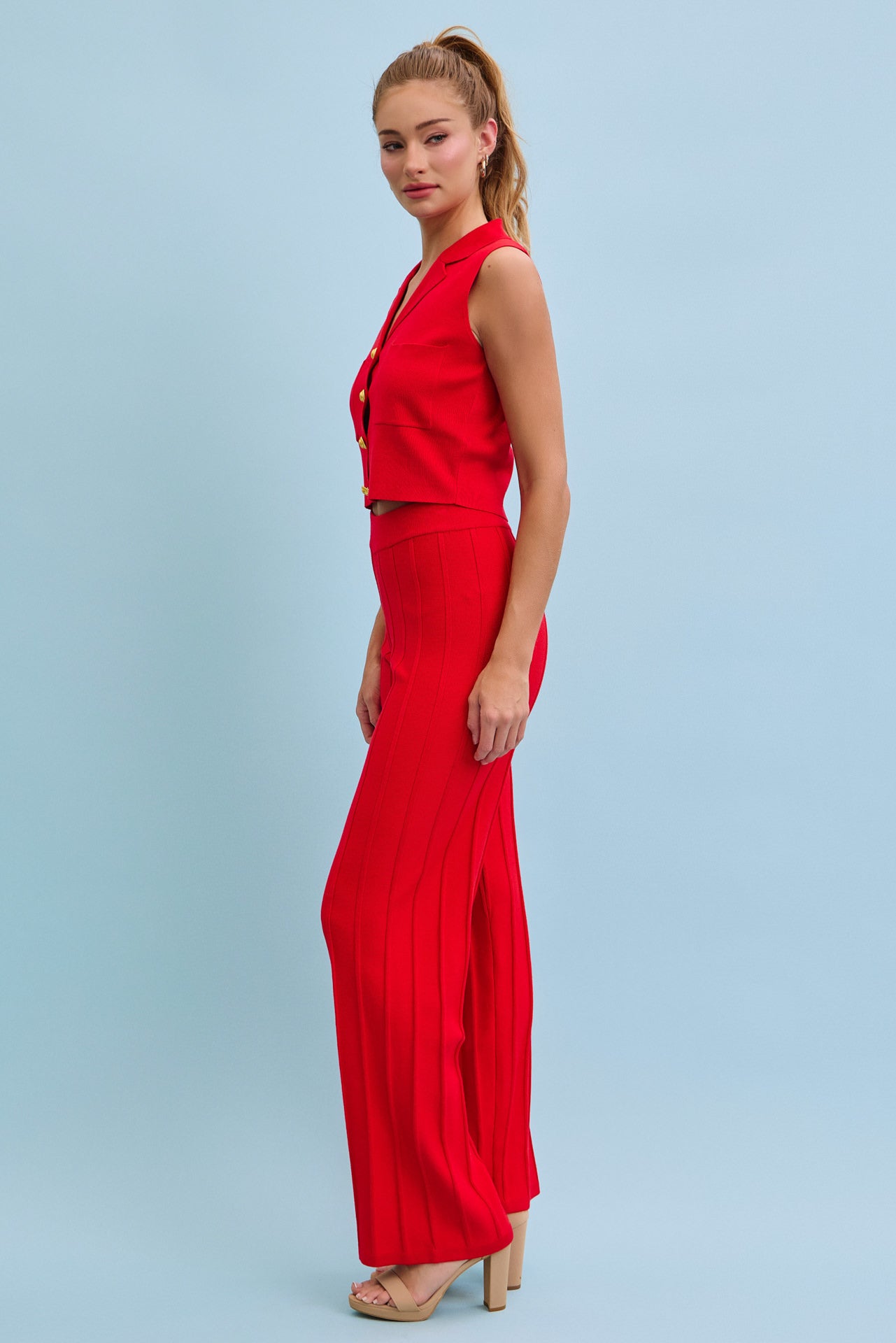 Effortless Elegance Knit Vest With Pleated Pants