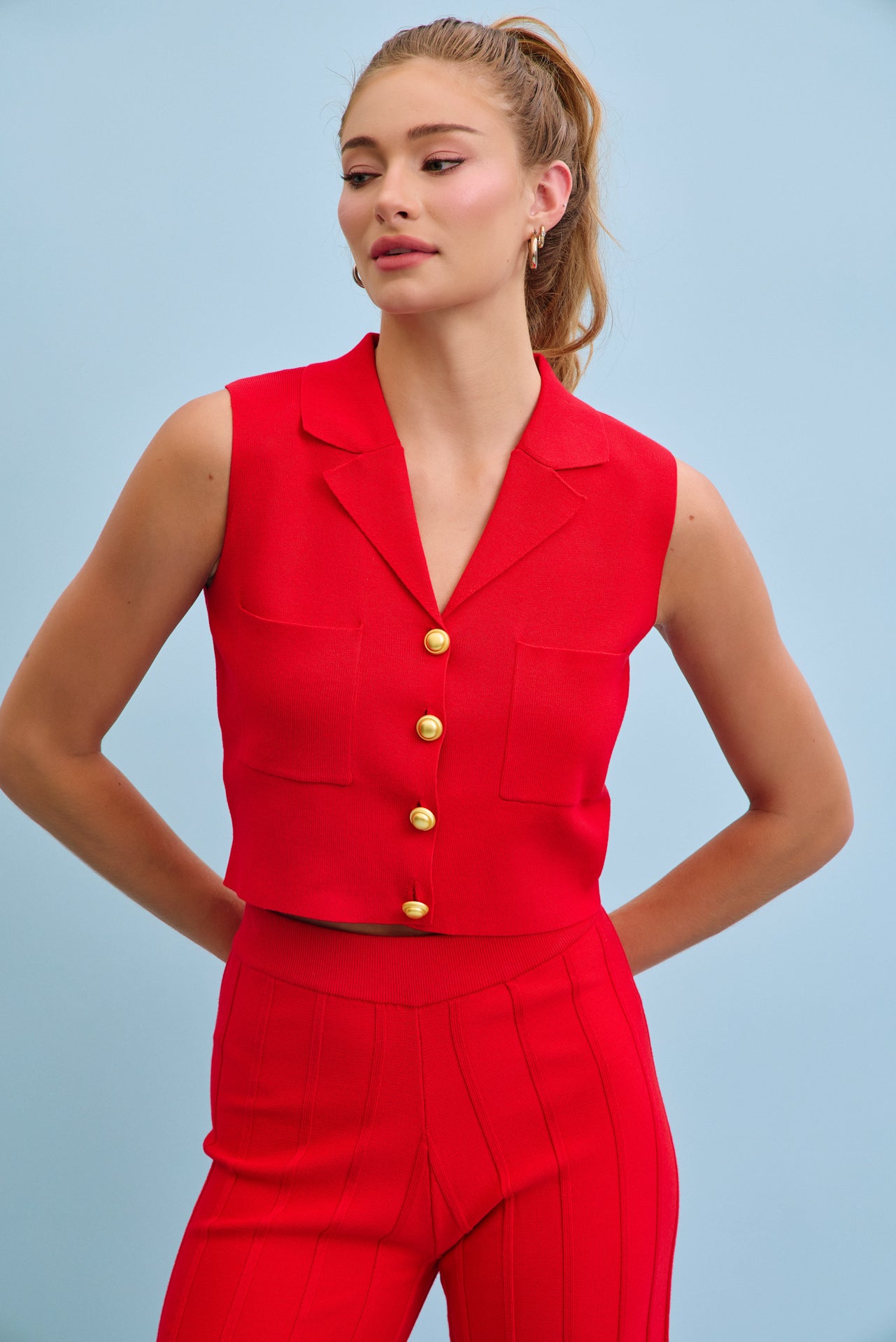 Effortless Elegance Knit Vest With Pleated Pants