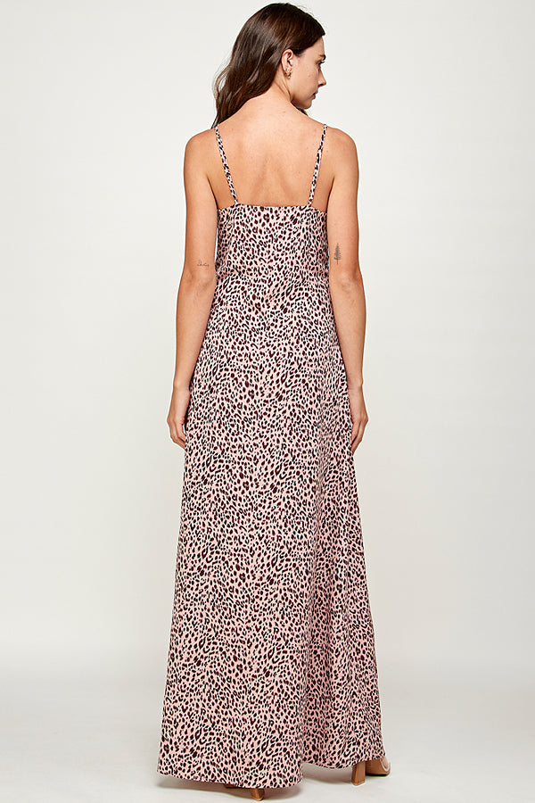 Animal Print Silky Slip Dress W/ High Slit