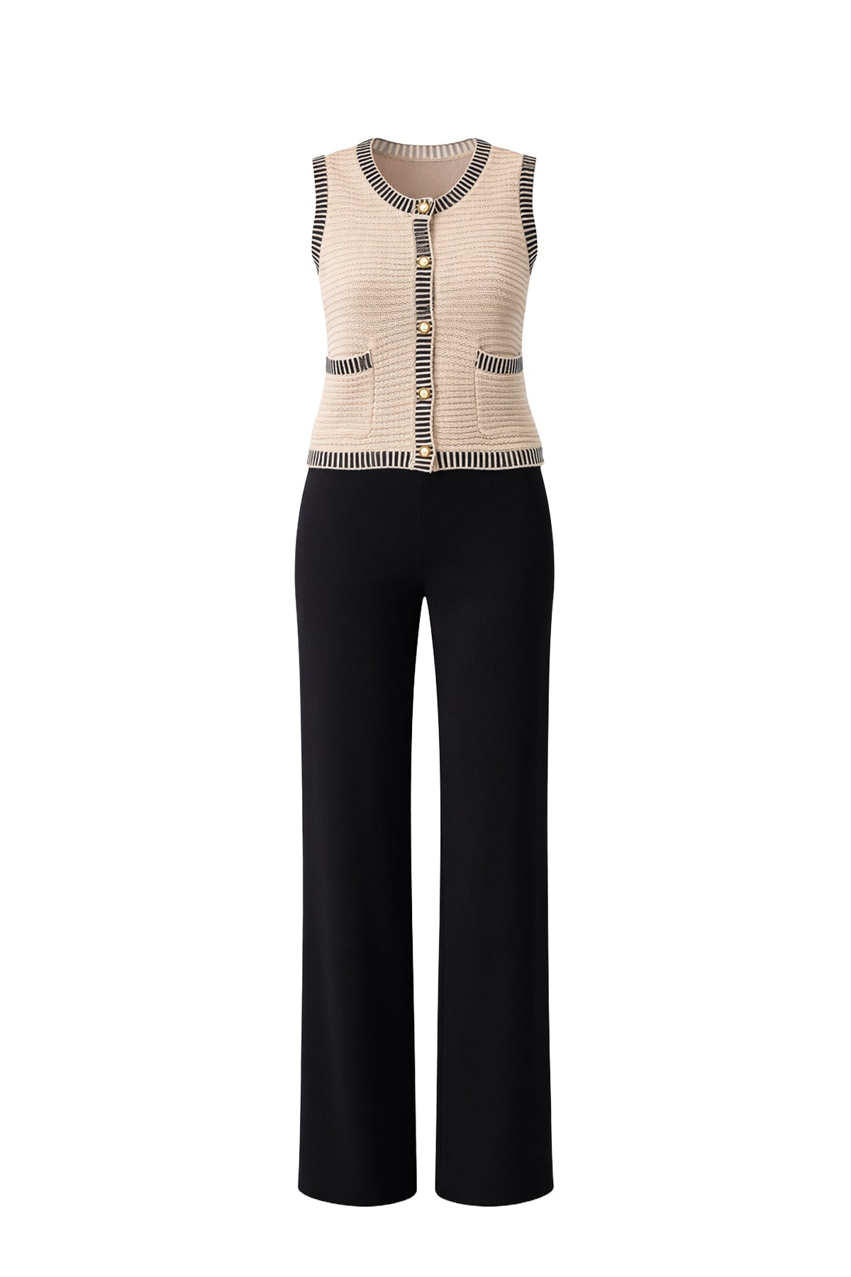 Buttoned Down Knit Chic Vest & Pants Set