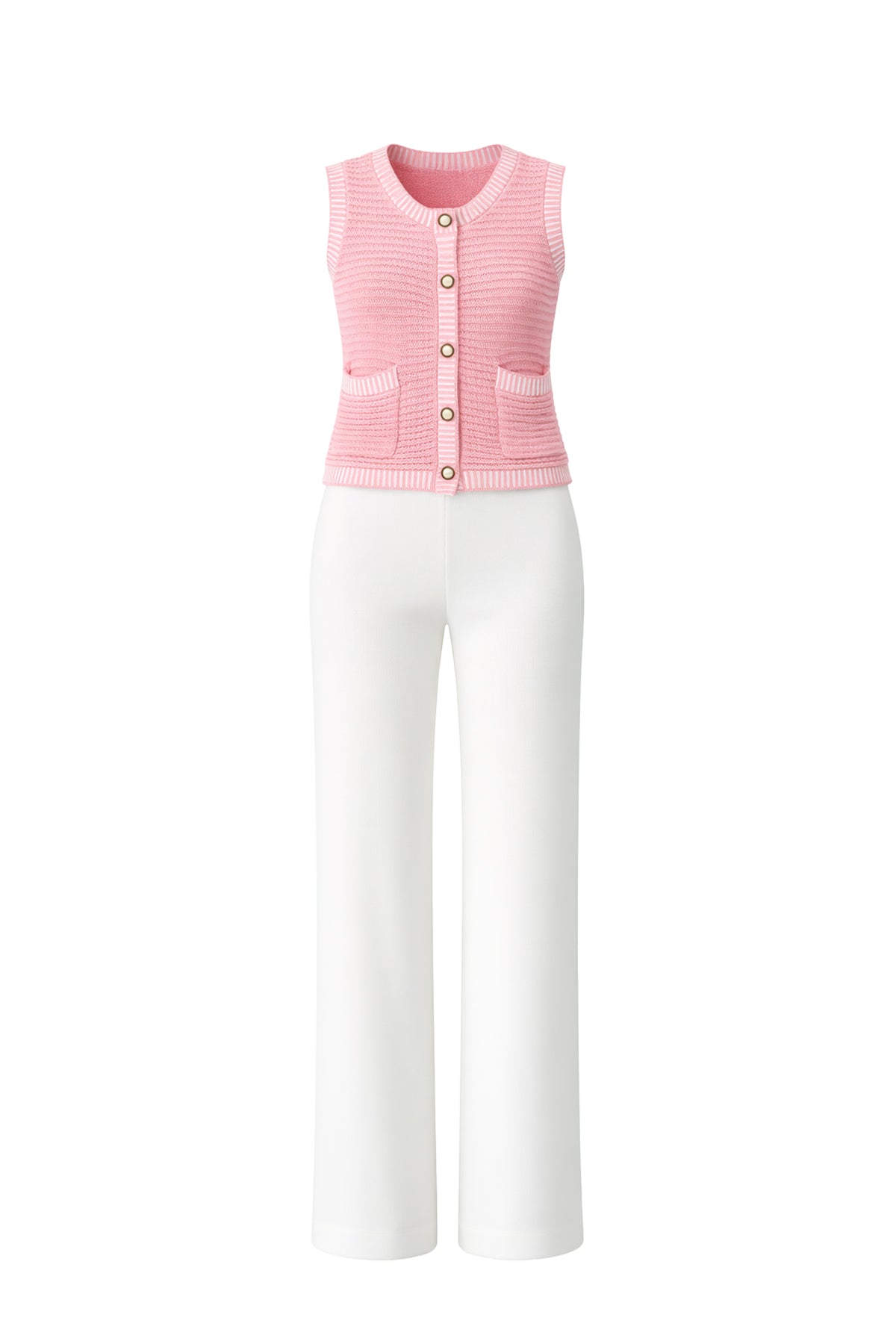 Buttoned Down Knit Chic Vest & Pants Set