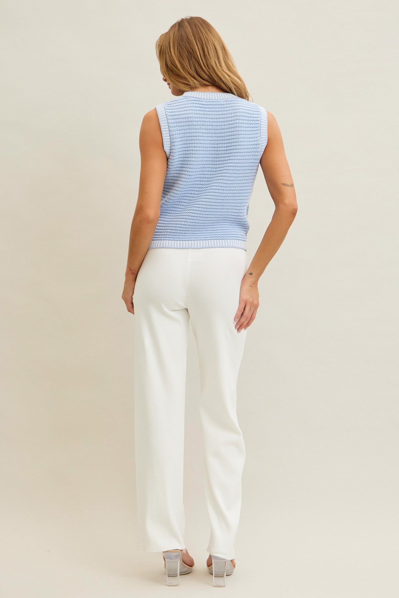 Buttoned Down Knit Chic Vest & Pants Set