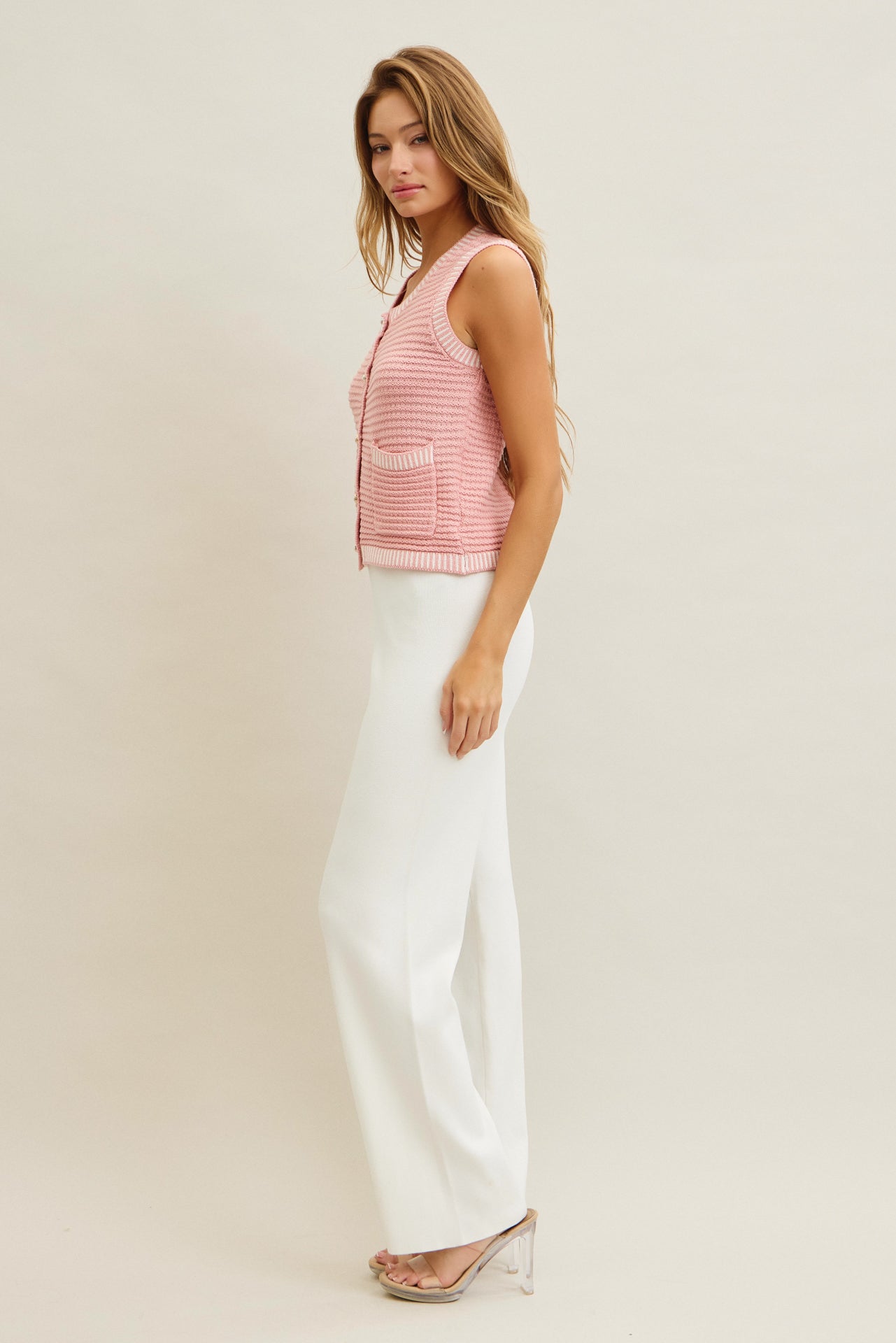 Buttoned Down Knit Chic Vest & Pants Set