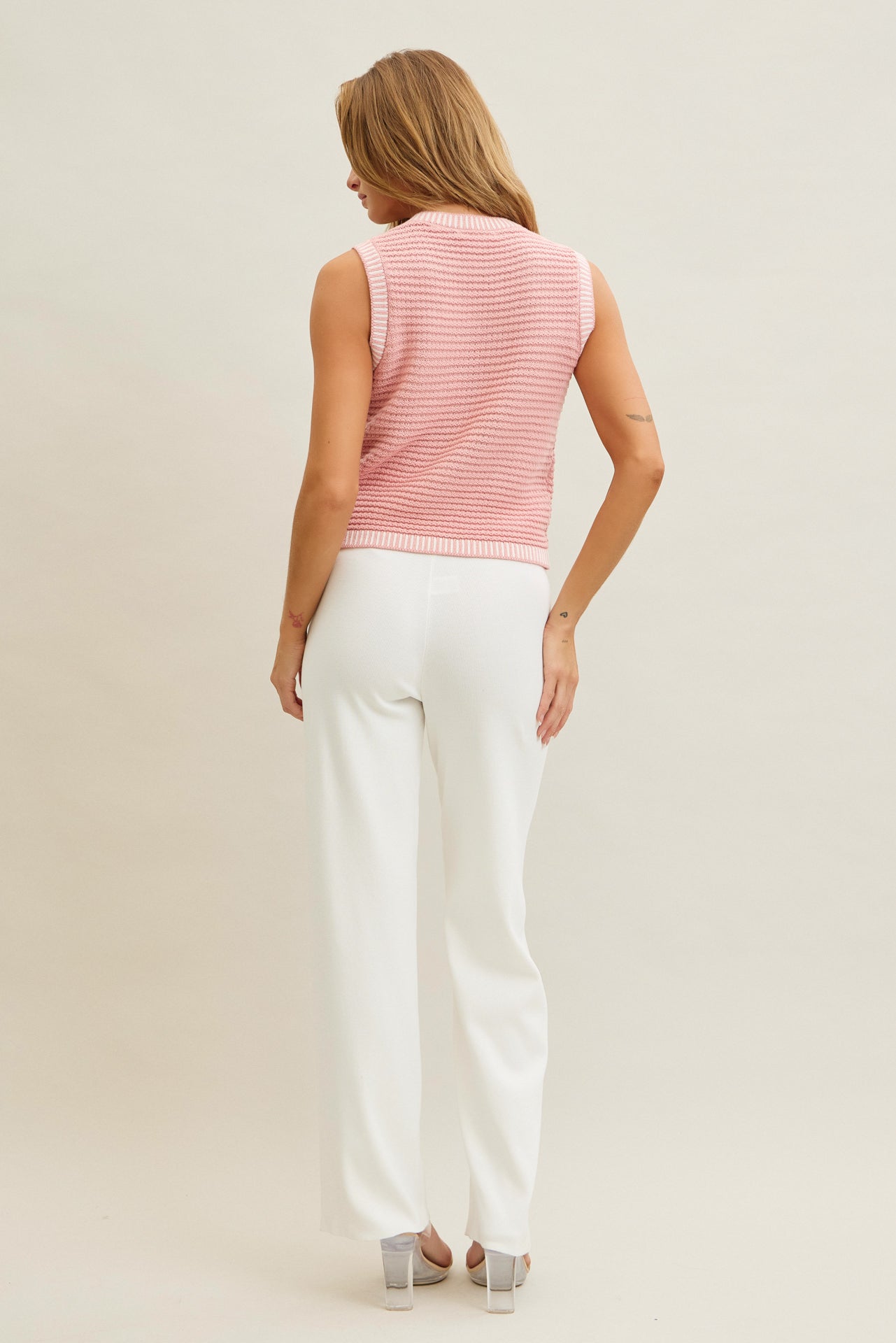 Buttoned Down Knit Chic Vest & Pants Set