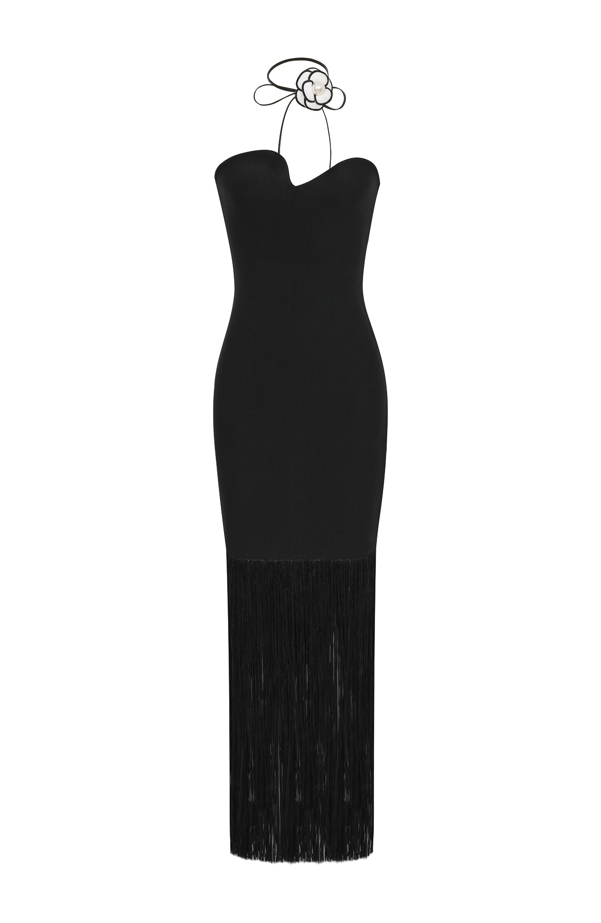 Sia Strapless Bandage Fringe Bodycon Dress