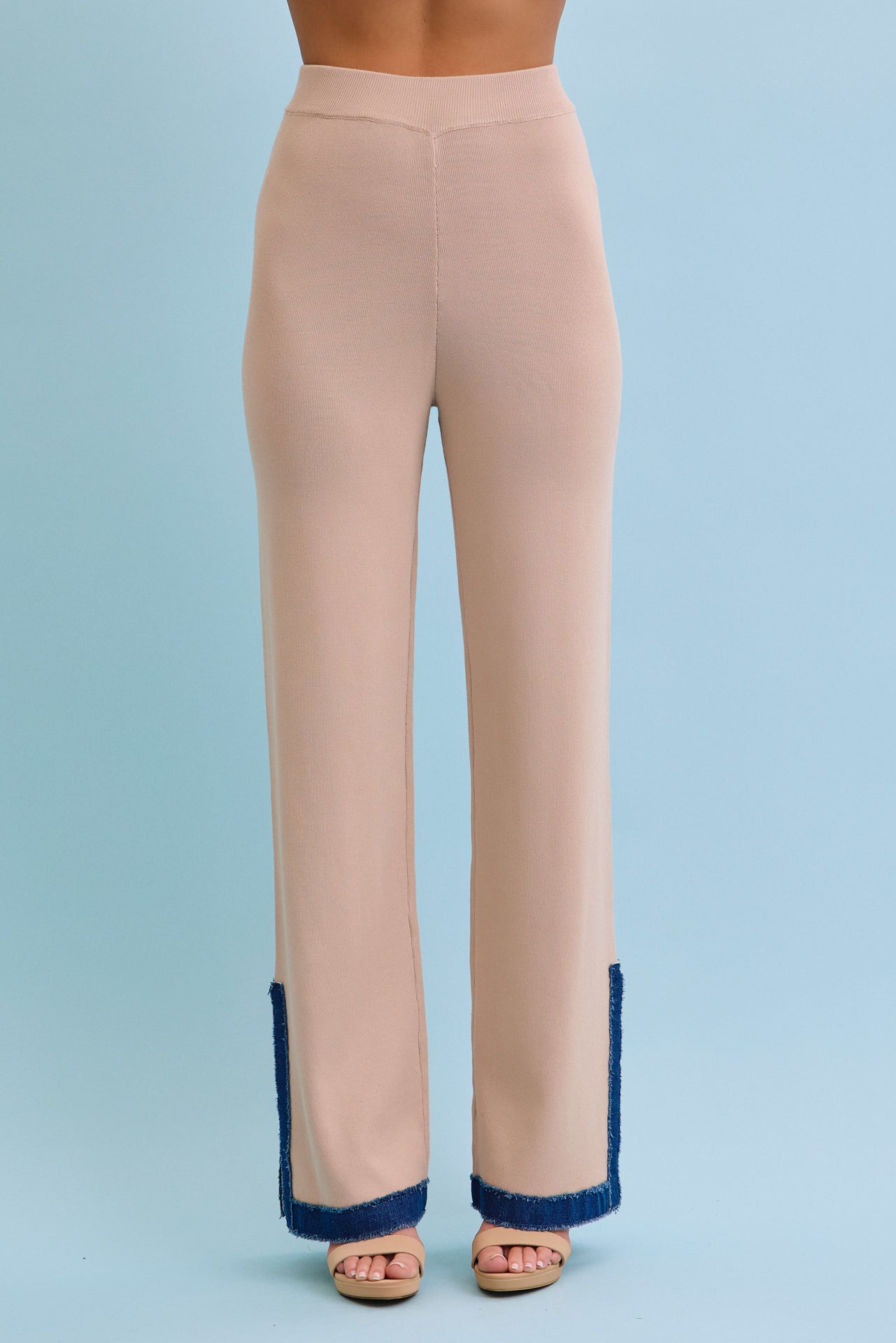 Denim Charm Striped Cardigan With Pants Set