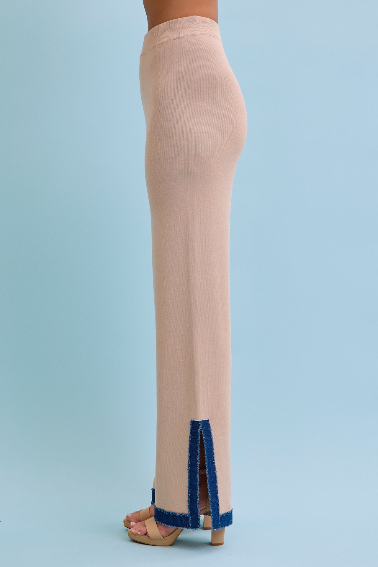 Denim Charm Striped Cardigan With Pants Set