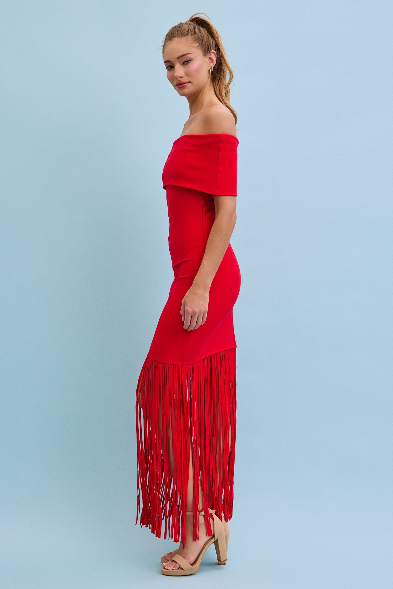 Chic Fringe Off Shoulder Maxi Dress