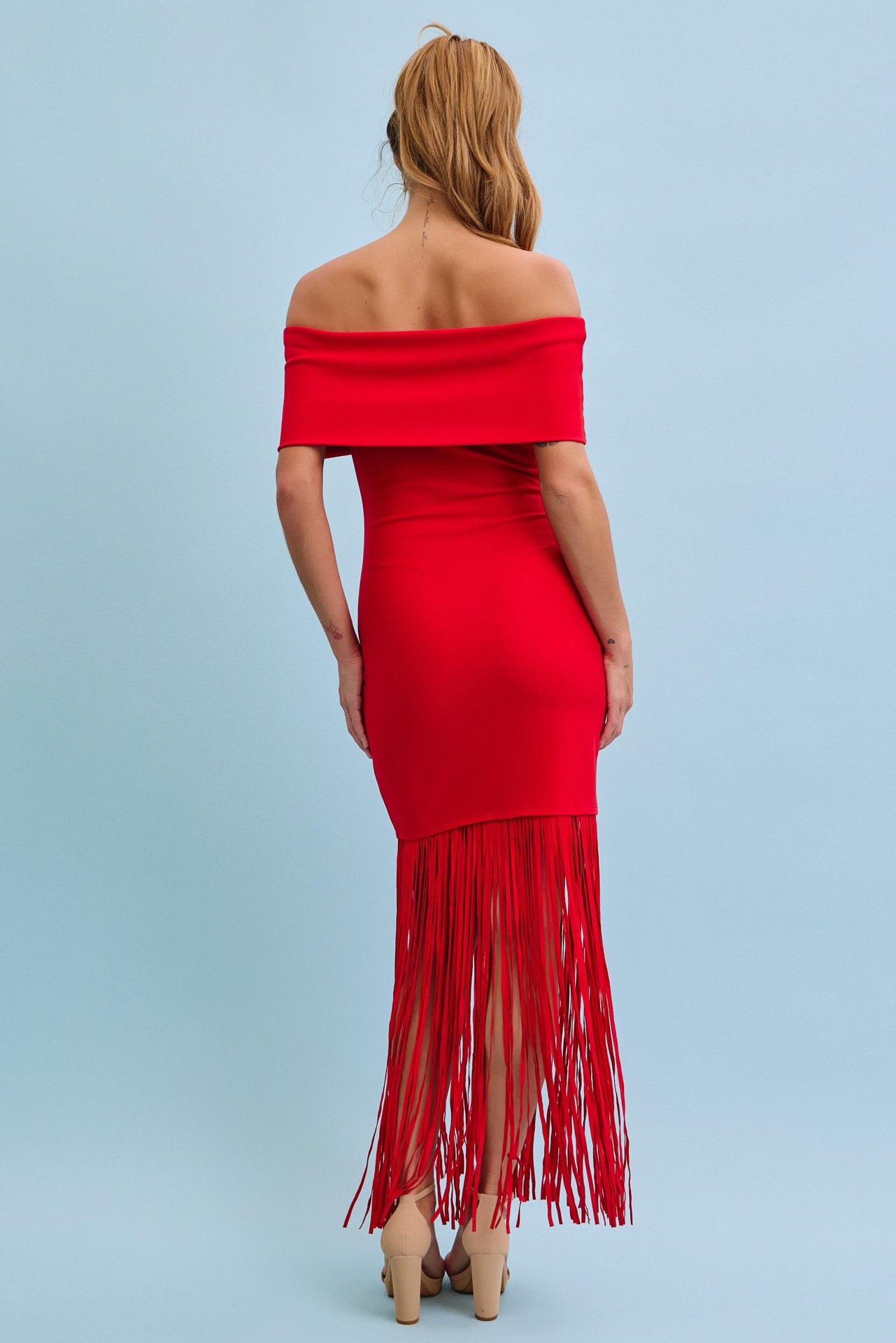 Chic Fringe Off Shoulder Maxi Dress