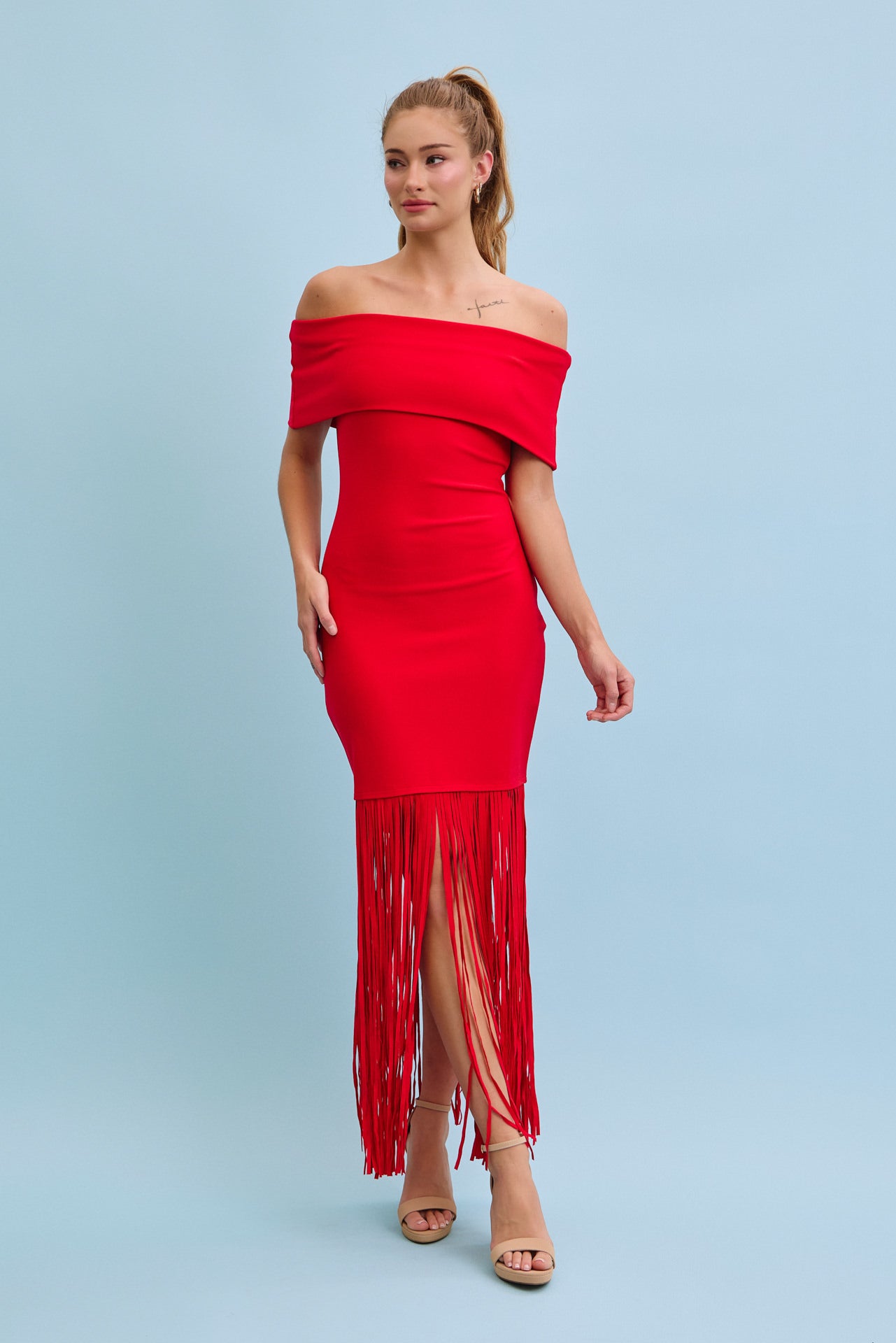 Chic Fringe Off Shoulder Maxi Dress