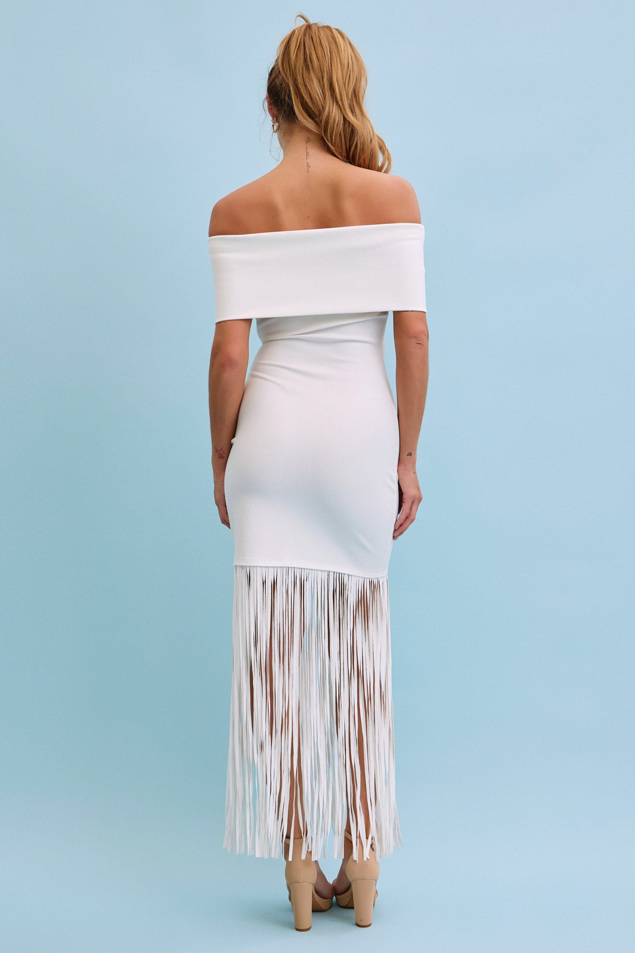 Chic Fringe Off Shoulder Maxi Dress