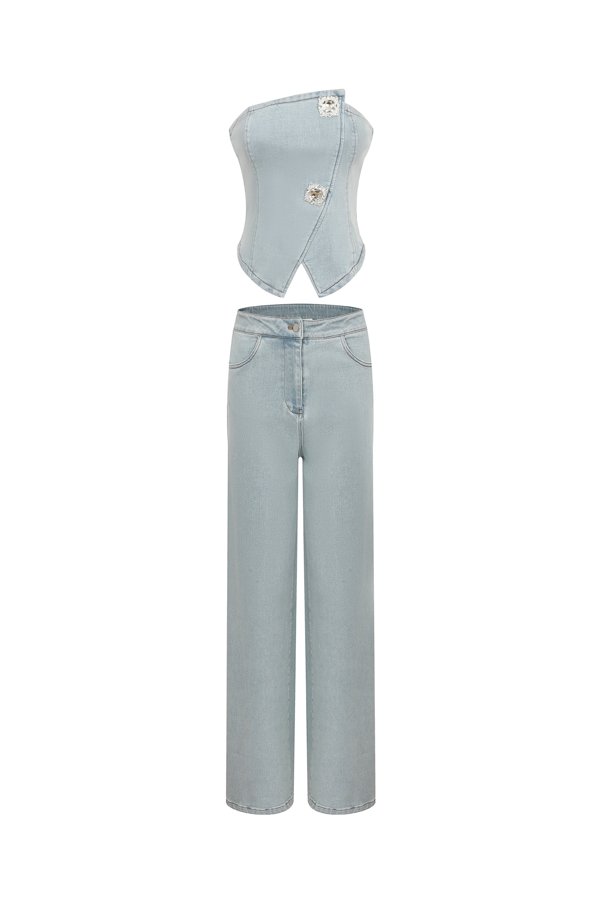 Asymmetrical Jewel Denim Set