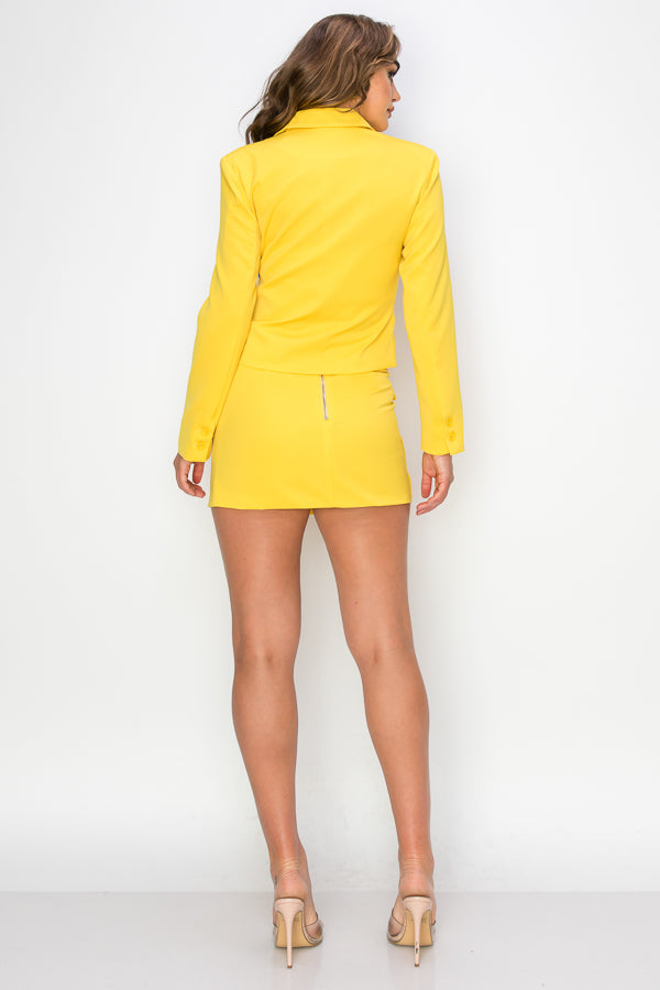 Solid Jacket & Skirt Set with Belt