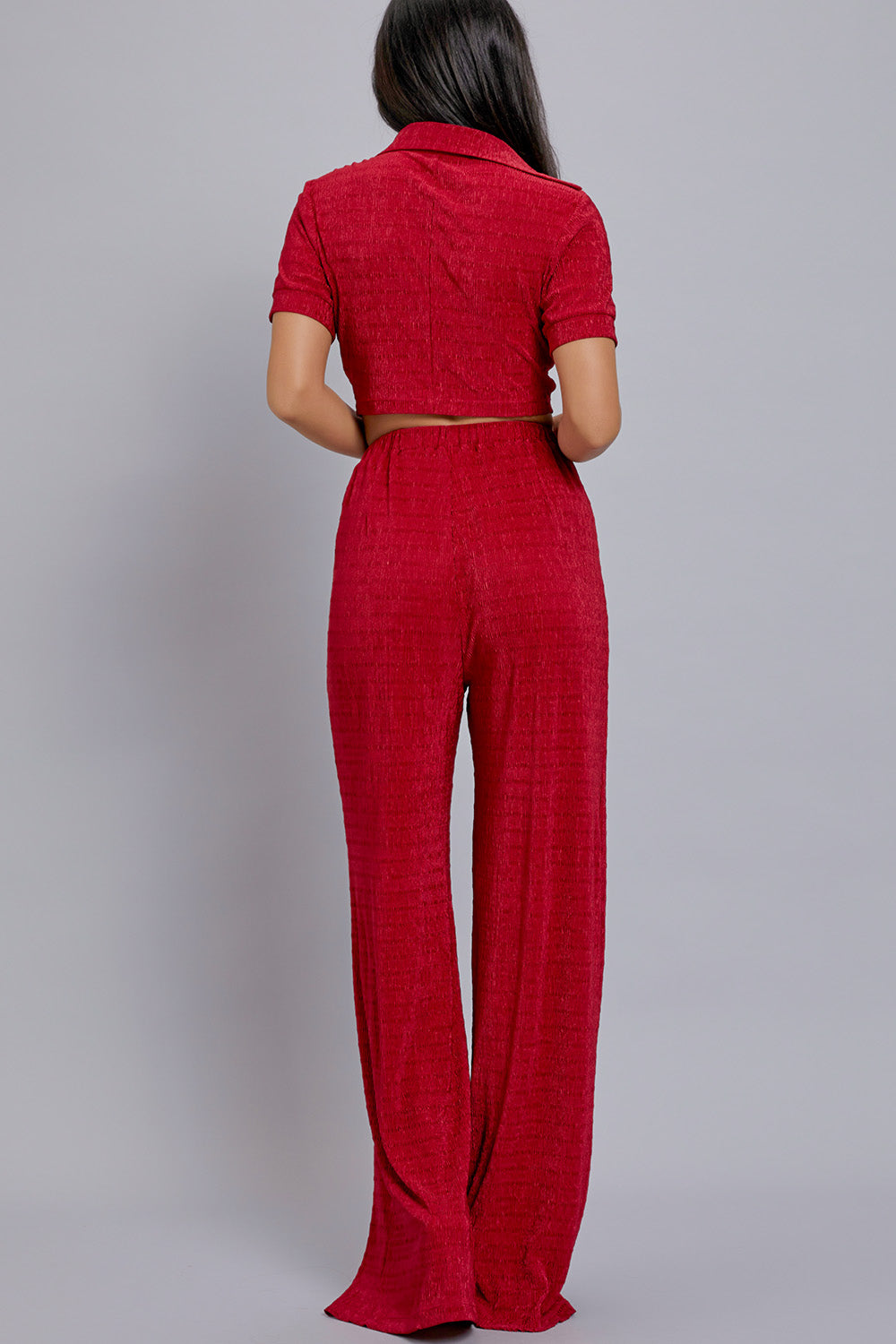 Short Sleeve Button Down Top with Pants Set