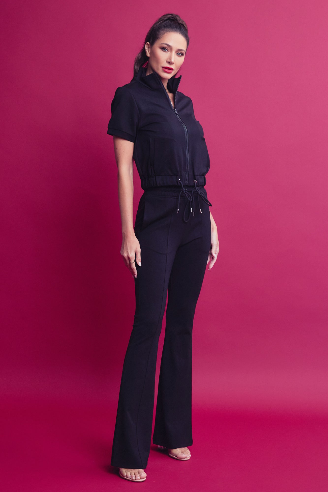 Knit Short Sleeve Track Jacket and Pants