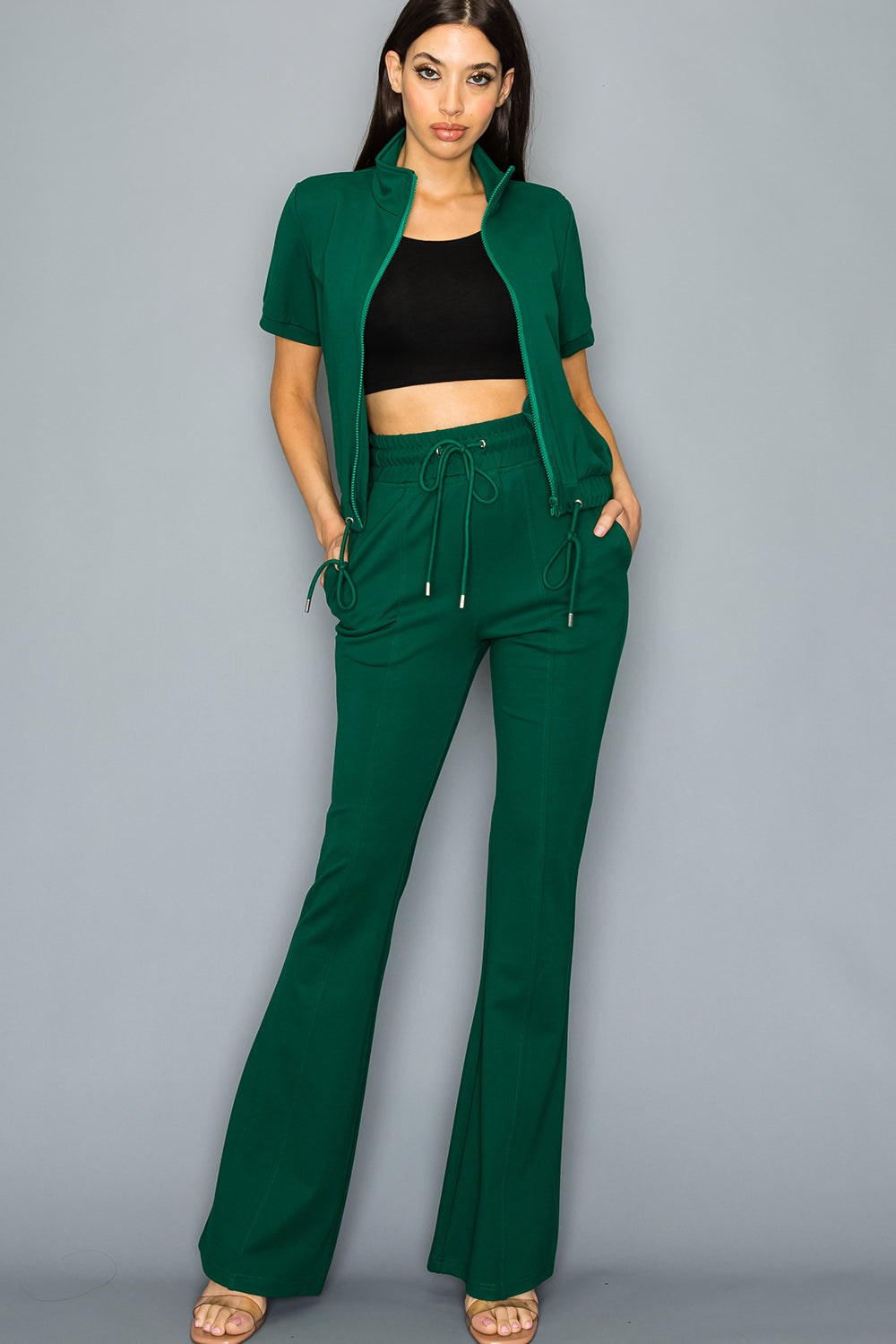 Knit Short Sleeve Track Jacket and Pants