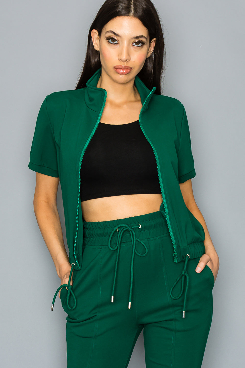 Knit Short Sleeve Track Jacket and Pants