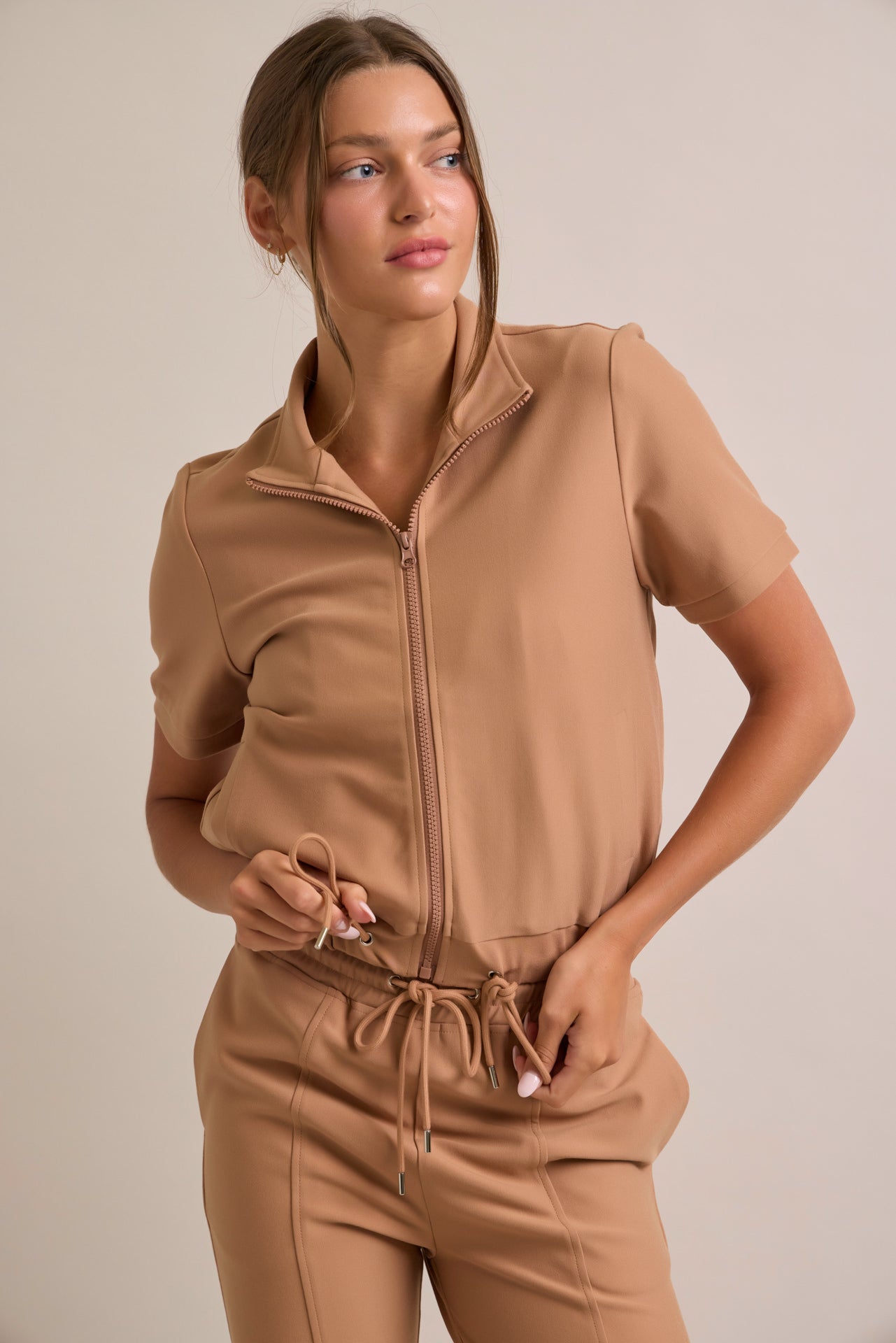 Knit Short Sleeve Track Jacket and Pants