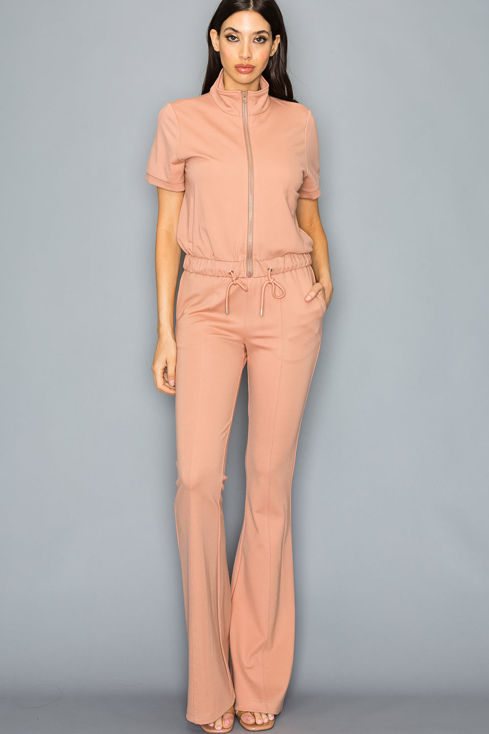 Knit Short Sleeve Track Jacket and Pants