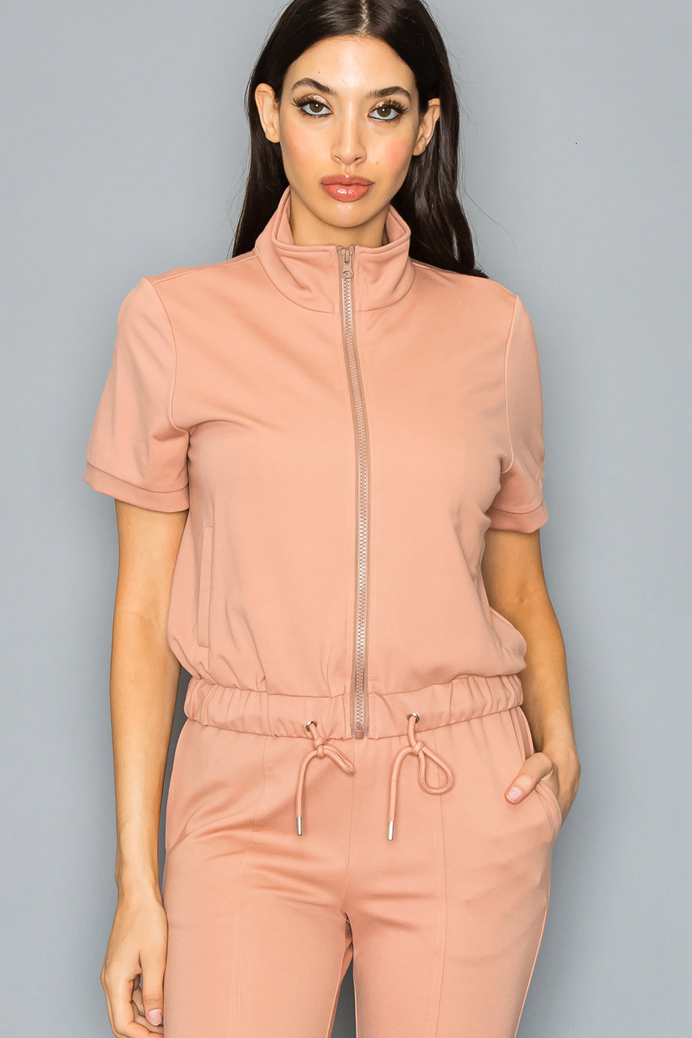 Knit Short Sleeve Track Jacket and Pants