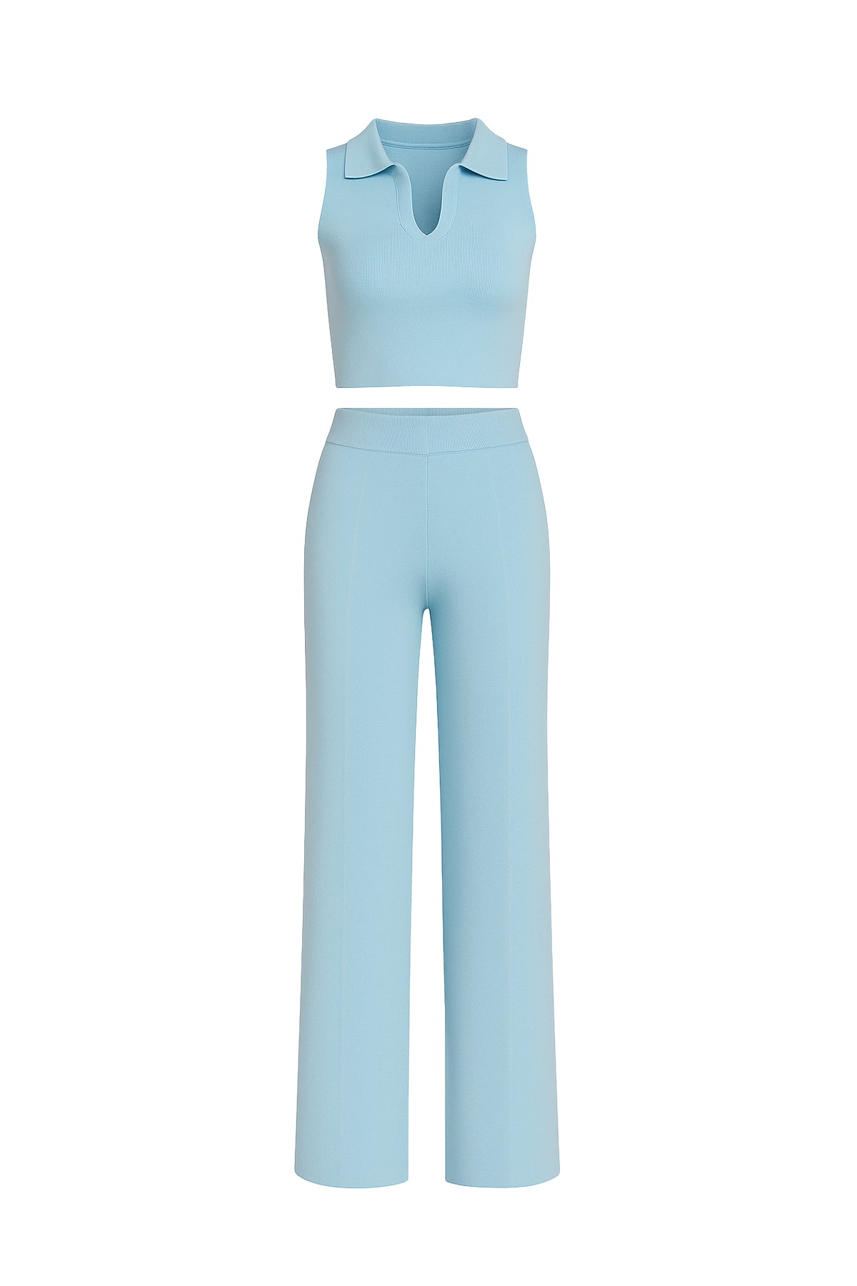 Sin mangas Collar Crop Top y pantalones Set