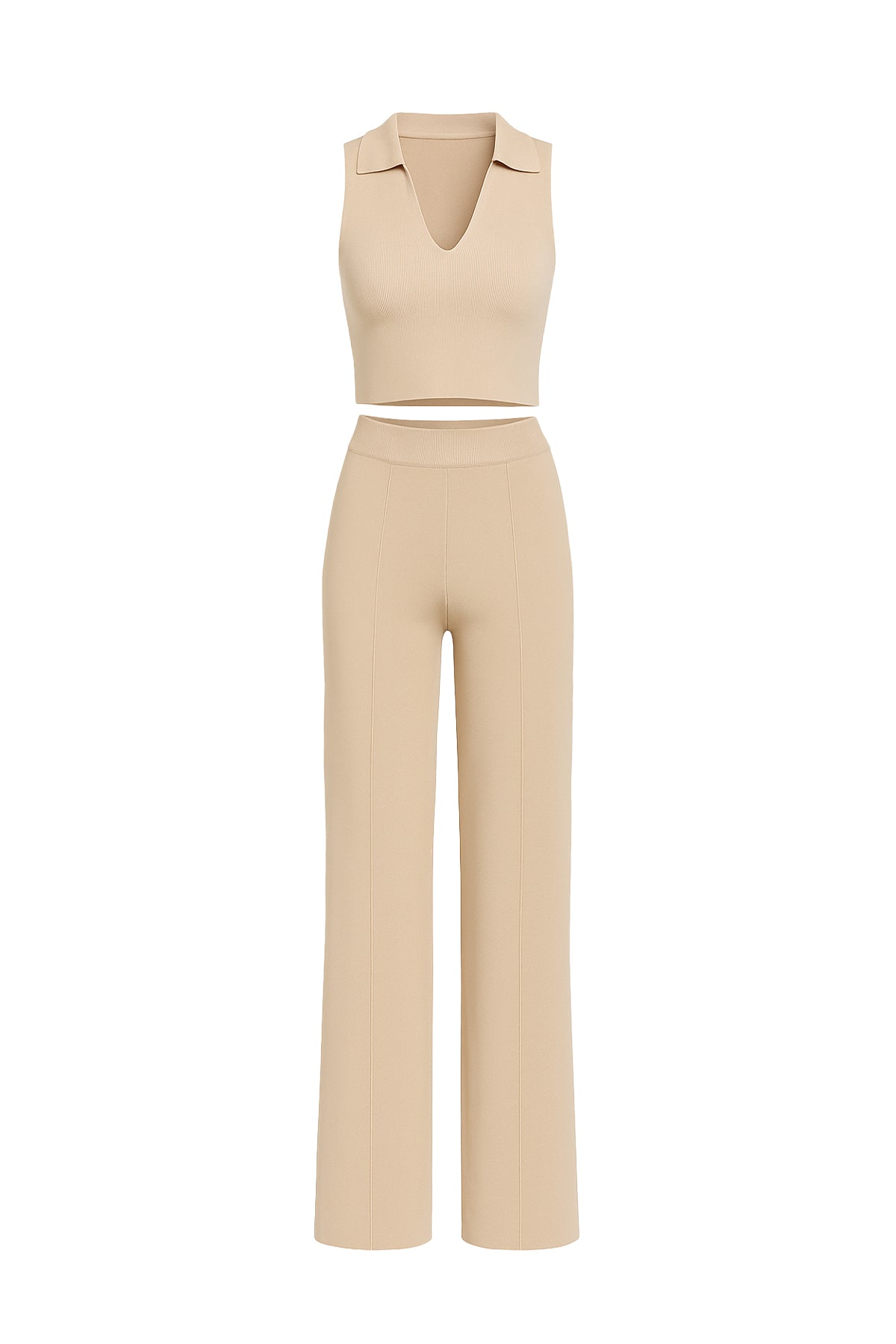 Sin mangas Collar Crop Top y pantalones Set