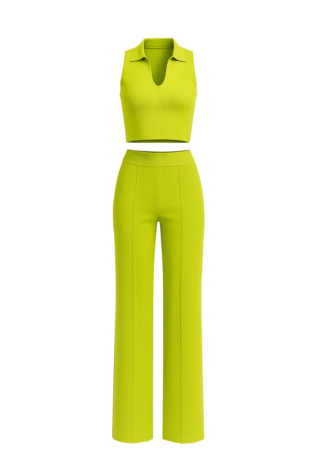 Sin mangas Collar Crop Top y pantalones Set