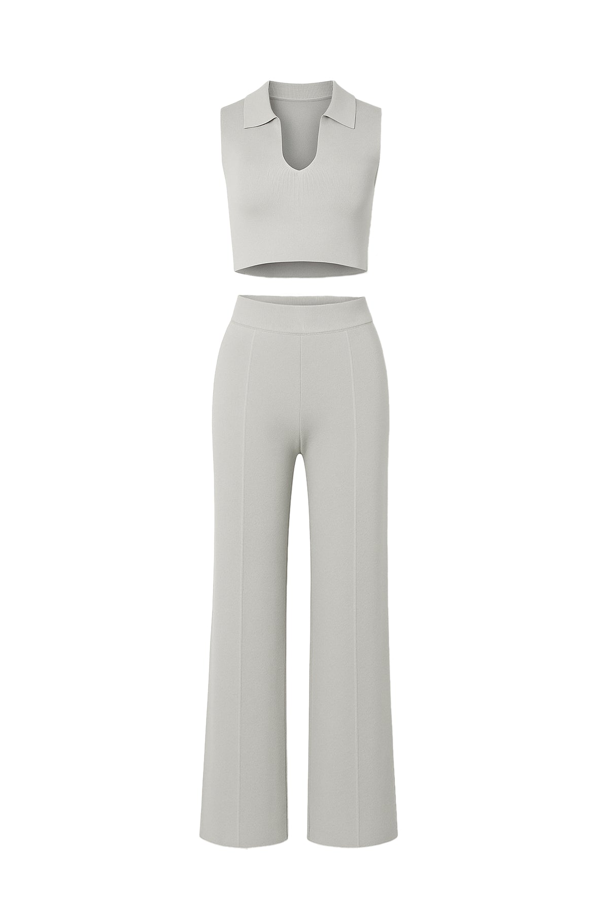 Sin mangas Collar Crop Top y pantalones Set