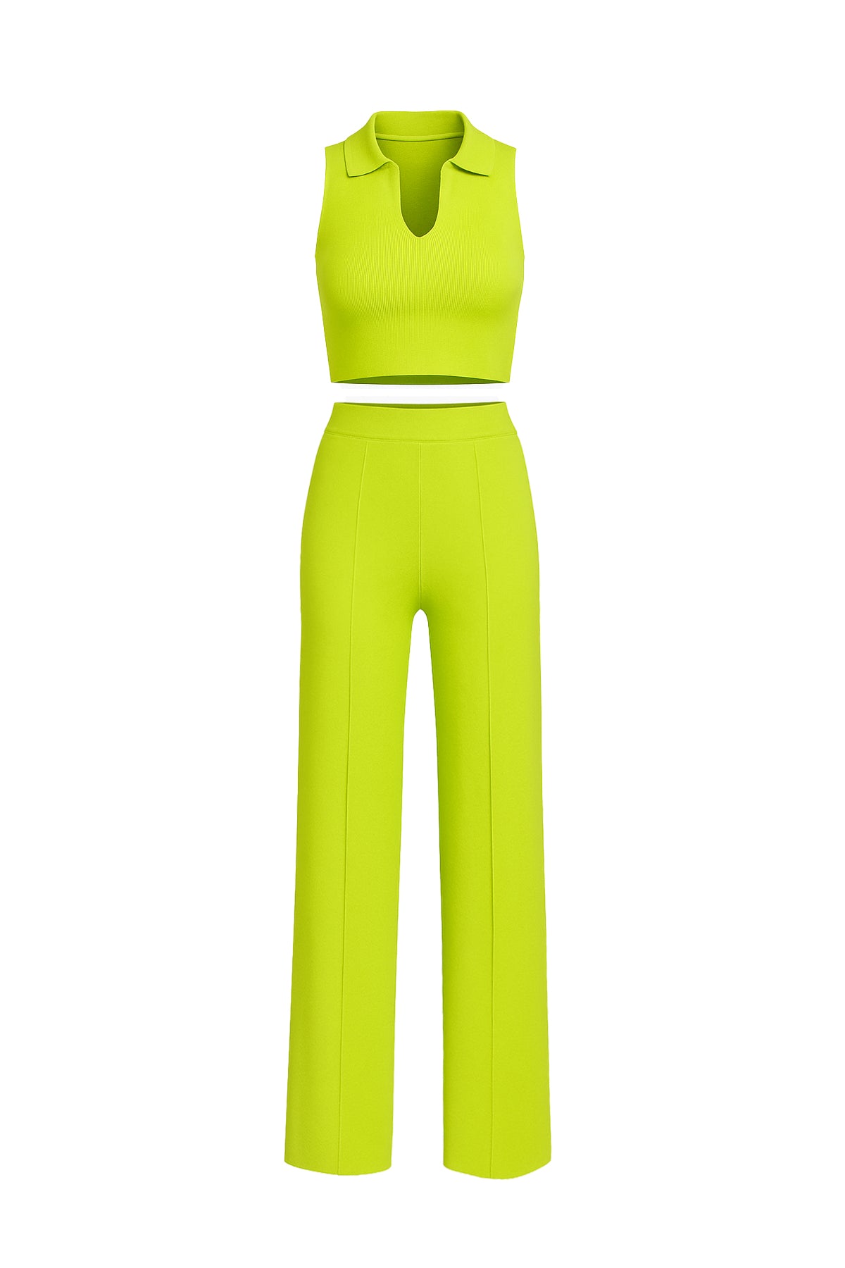 Sin mangas Collar Crop Top y pantalones Set