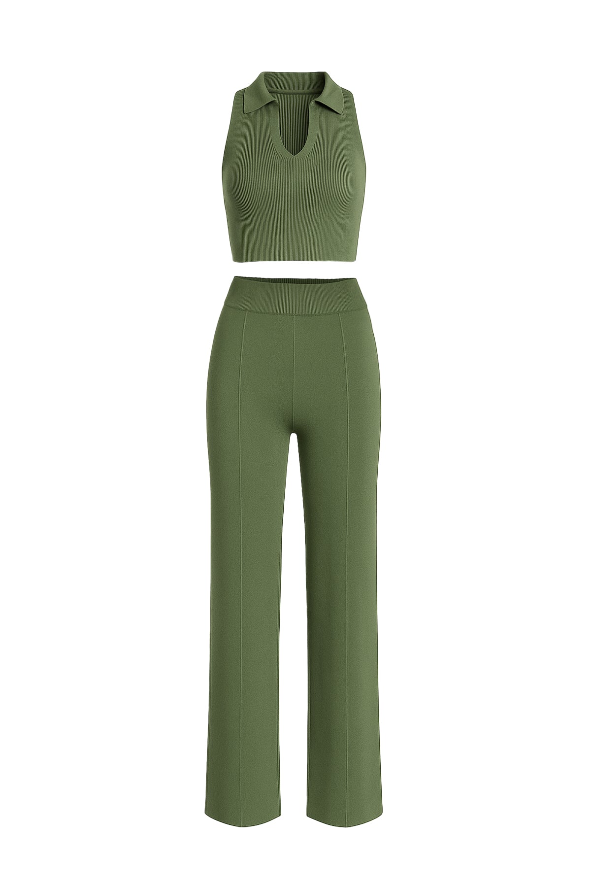 Sin mangas Collar Crop Top y pantalones Set