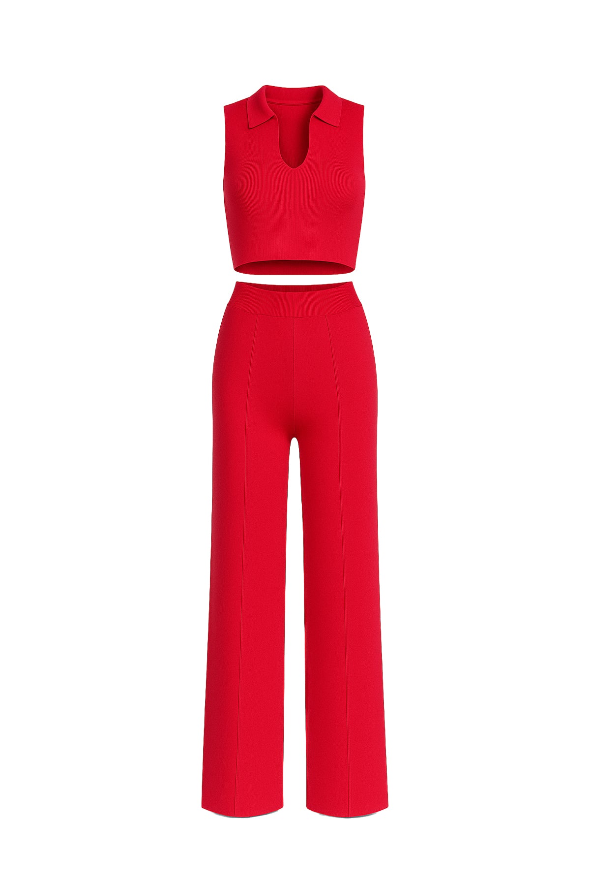 Sin mangas Collar Crop Top y pantalones Set