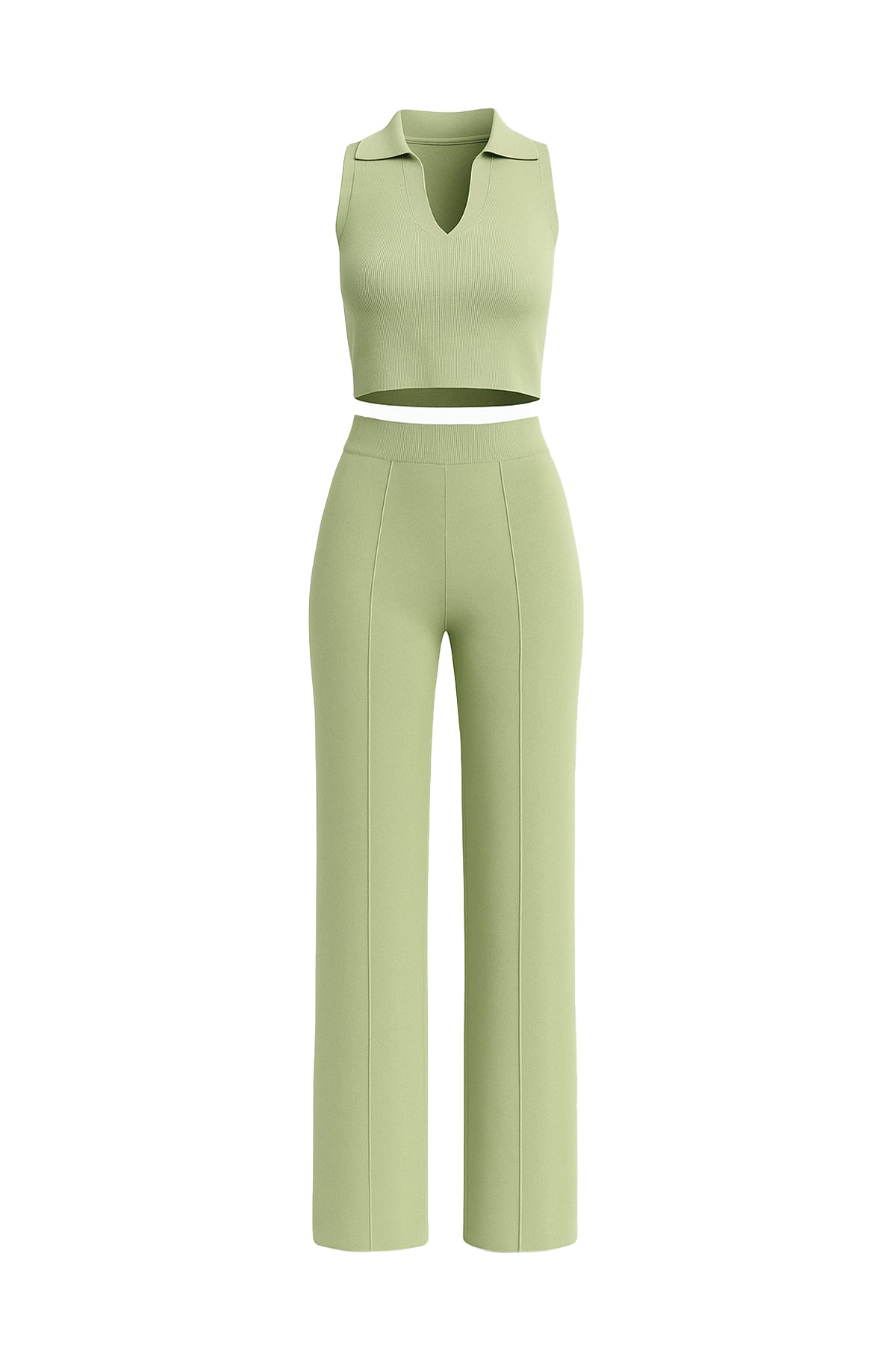 Sin mangas Collar Crop Top y pantalones Set