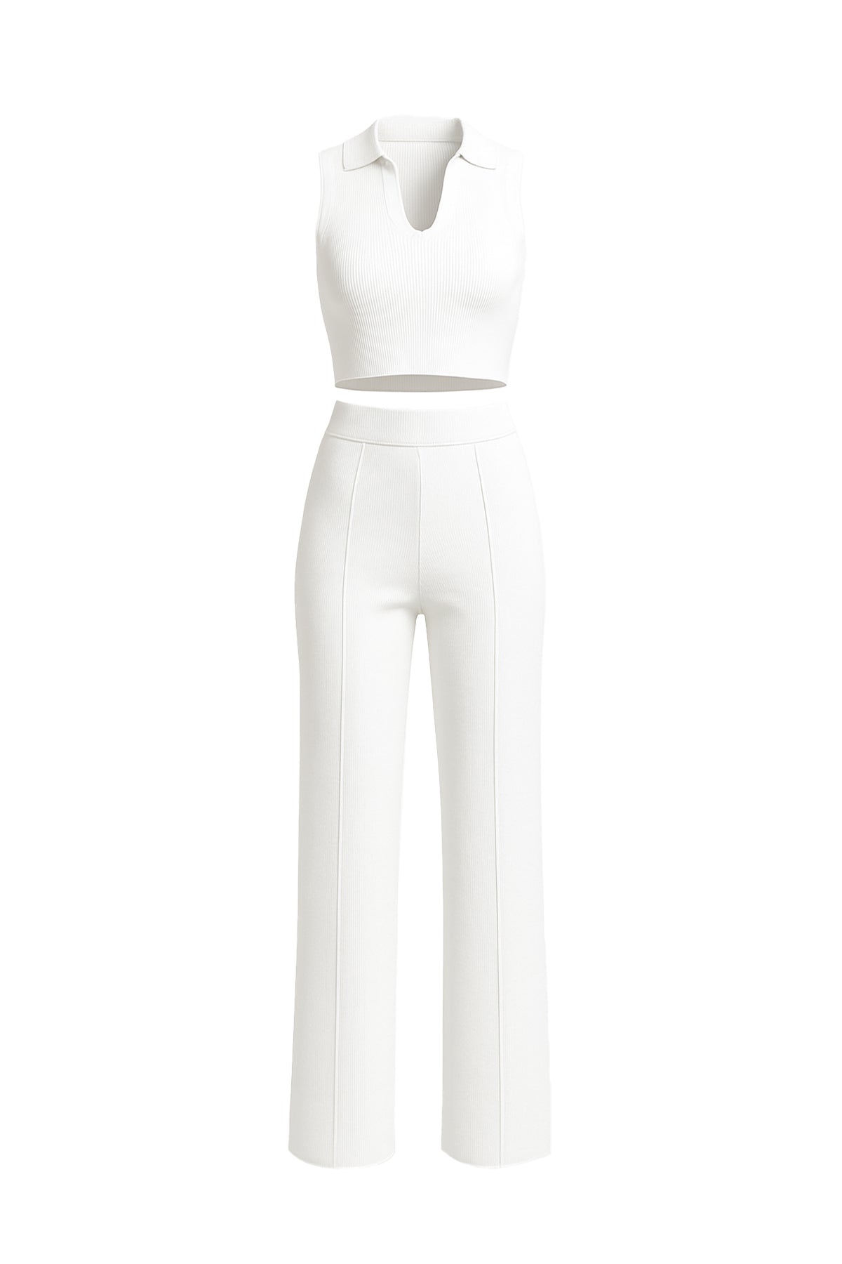 Sin mangas Collar Crop Top y pantalones Set