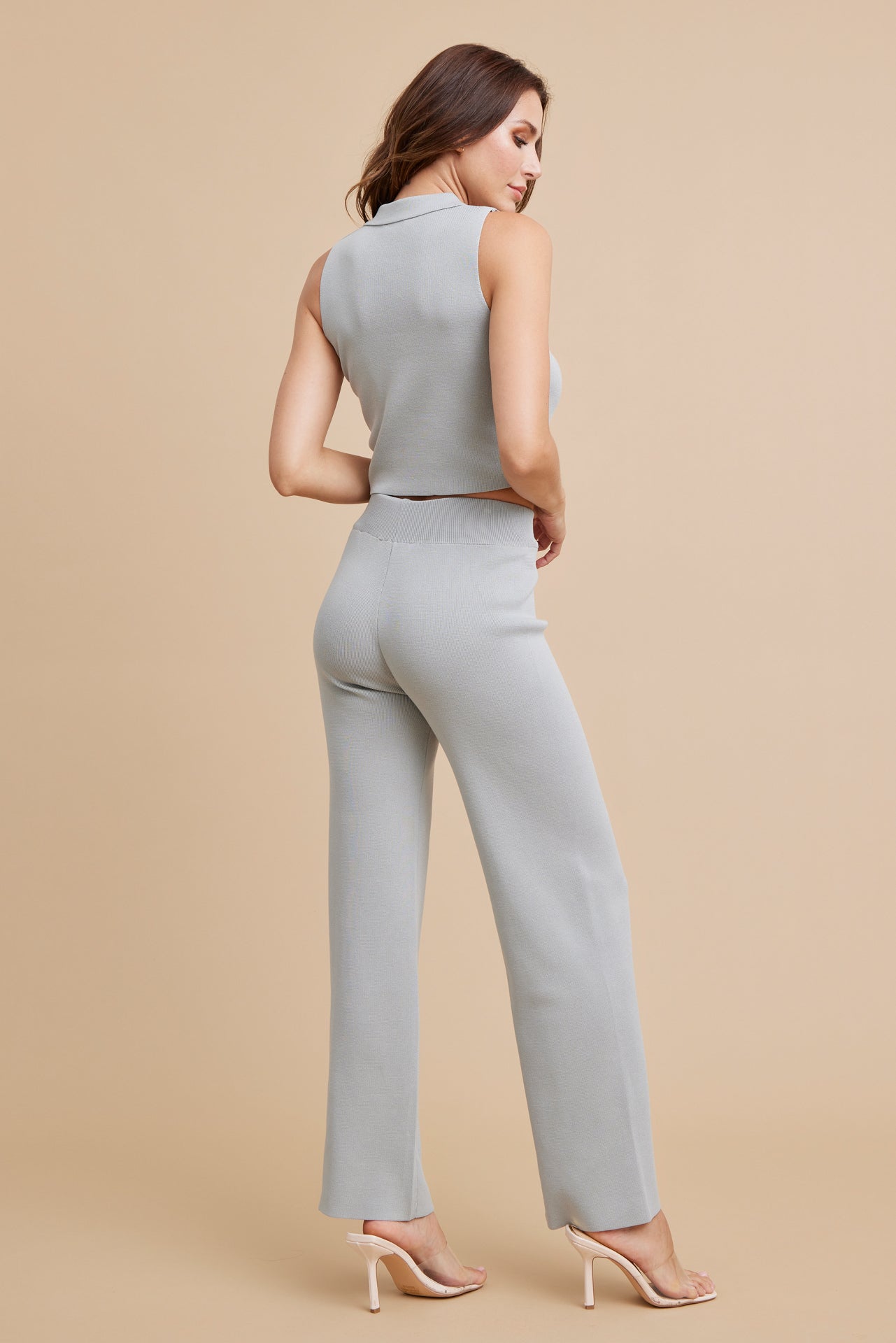 Sleeveless Collar Crop Top and Pants Set