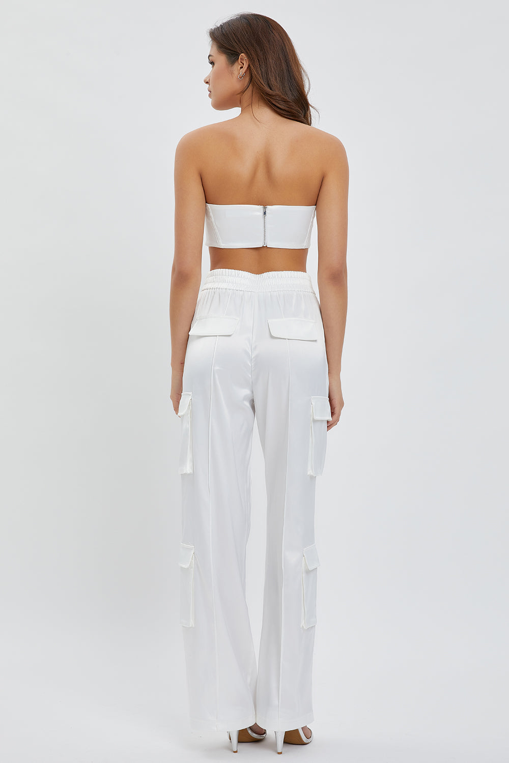 Corset Tube Bra Top and Satin Cargo Pants Set