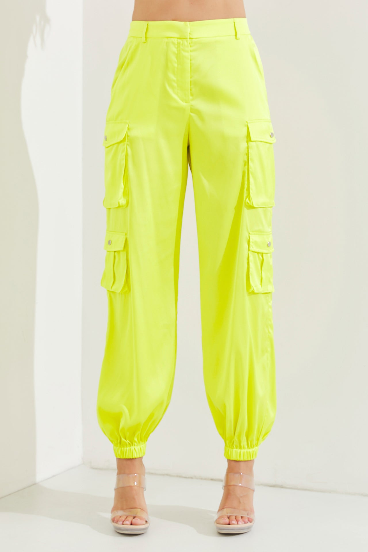 Woven Satin Cami Top With Cargo Pants Set