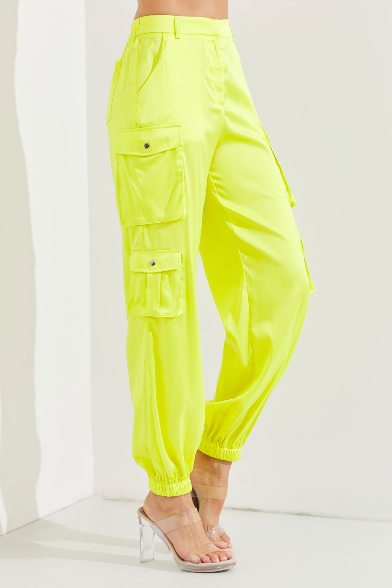 Woven Satin Cami Top With Cargo Pants Set