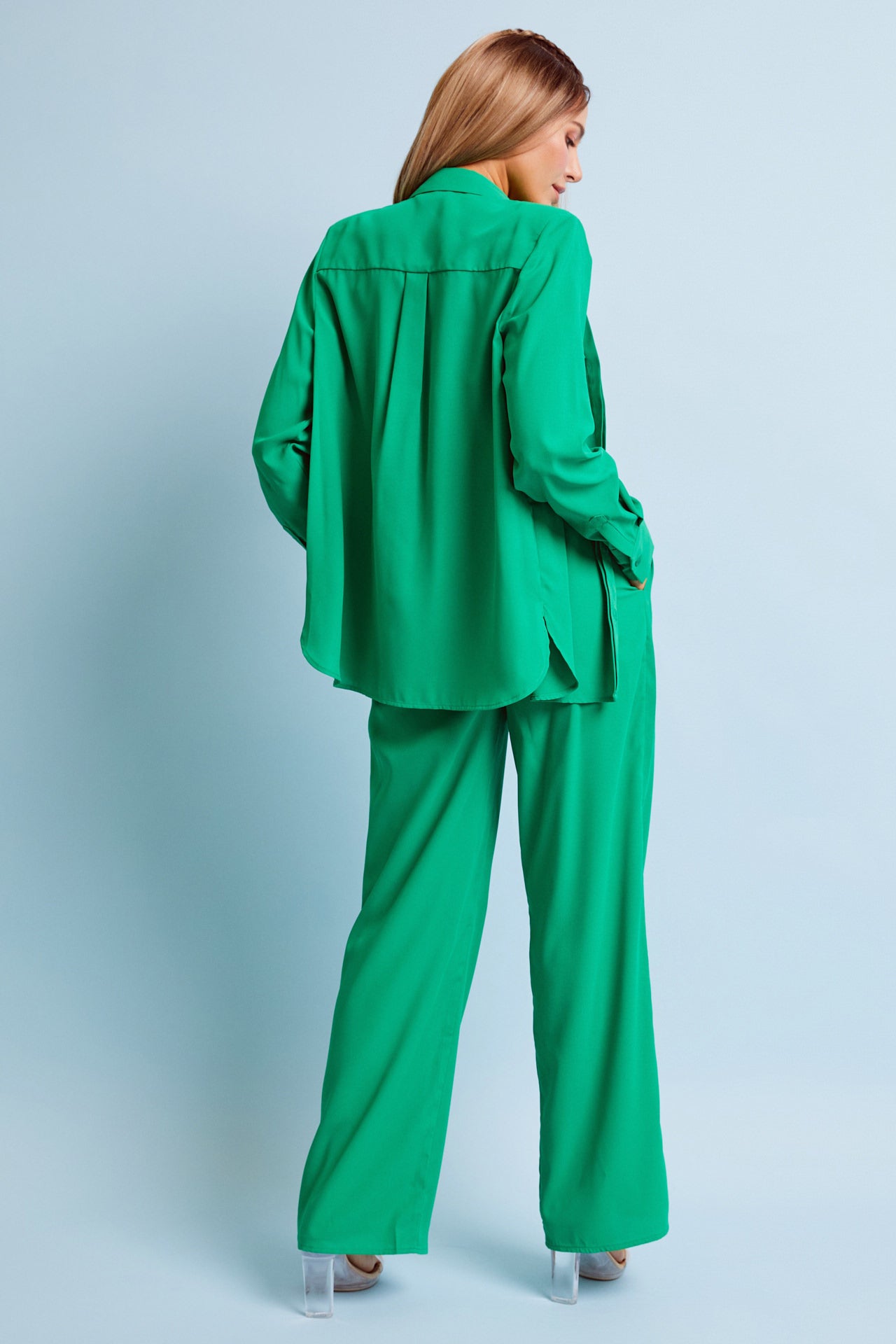 3 Piece Button Up Satin Set