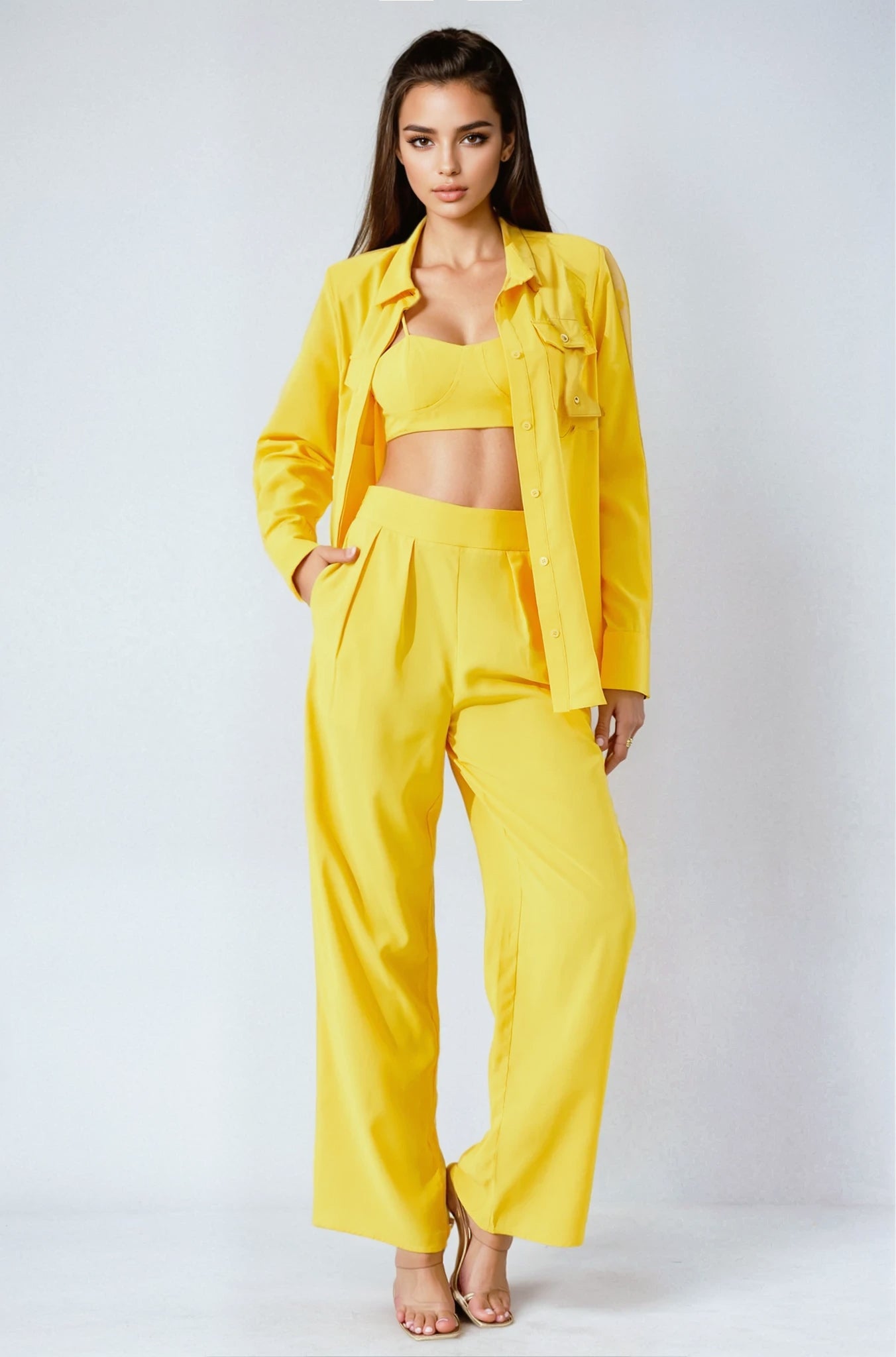 3 Piece Button Up Satin Set