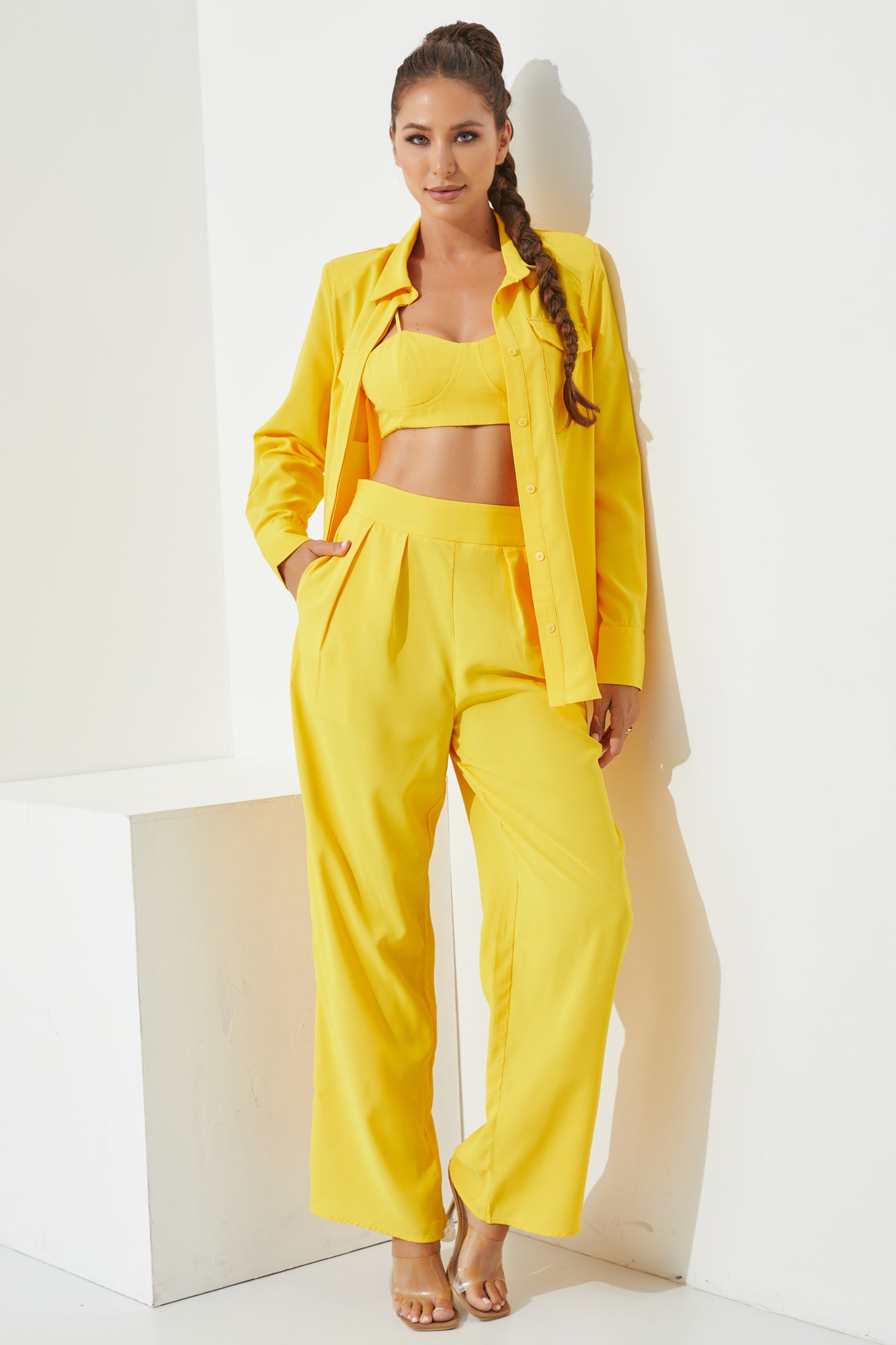 3 Piece Button Up Satin Set
