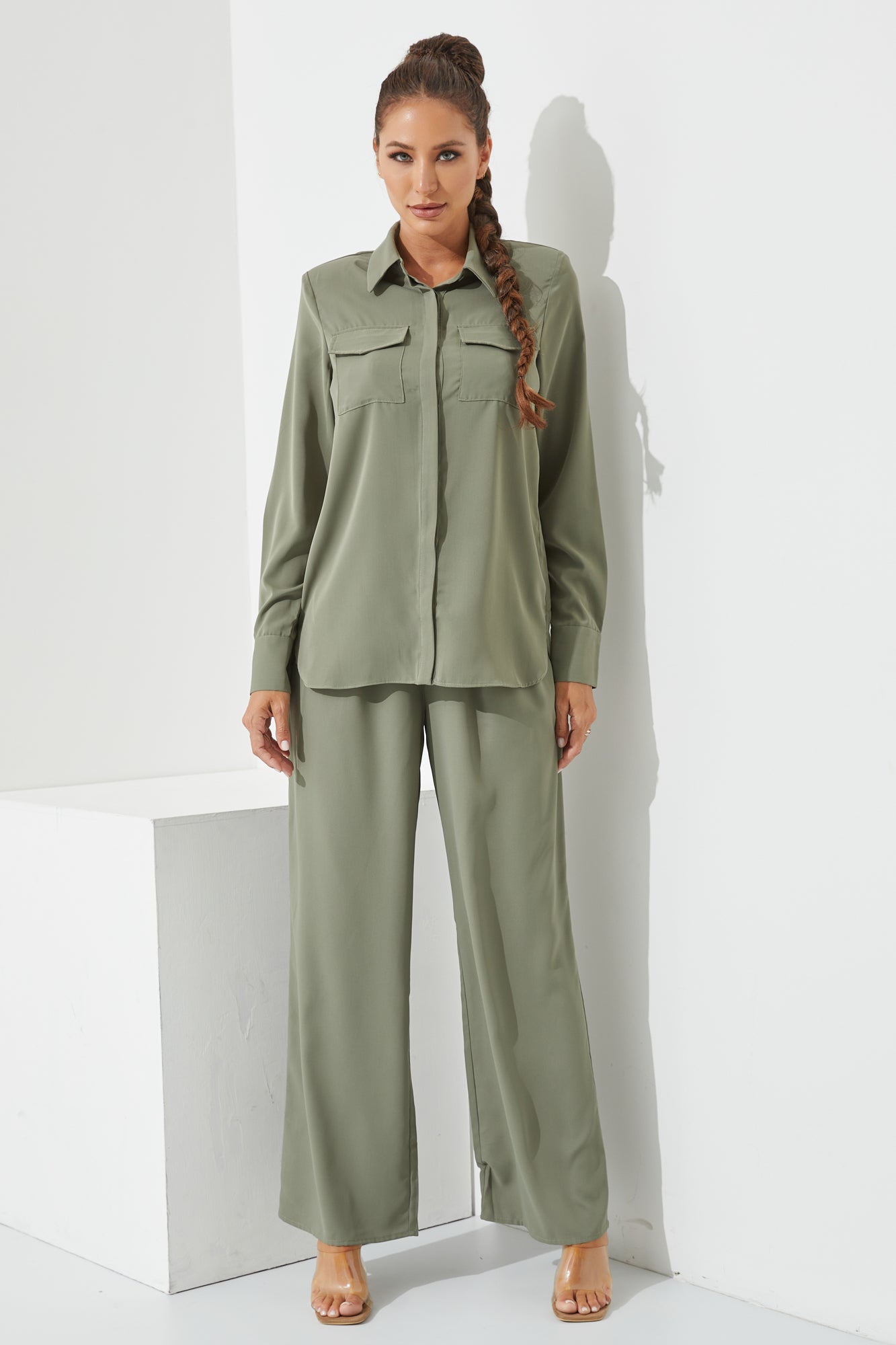 3 Piece Button Up Satin Set