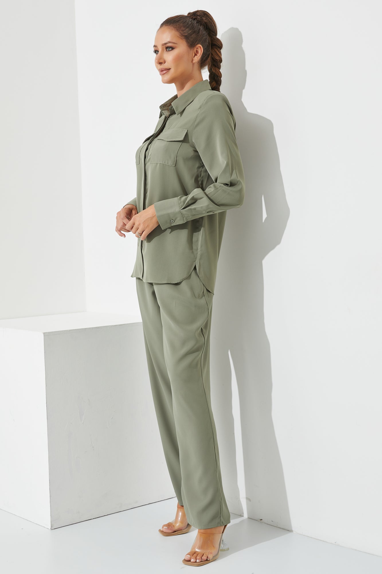 3 Piece Button Up Satin Set