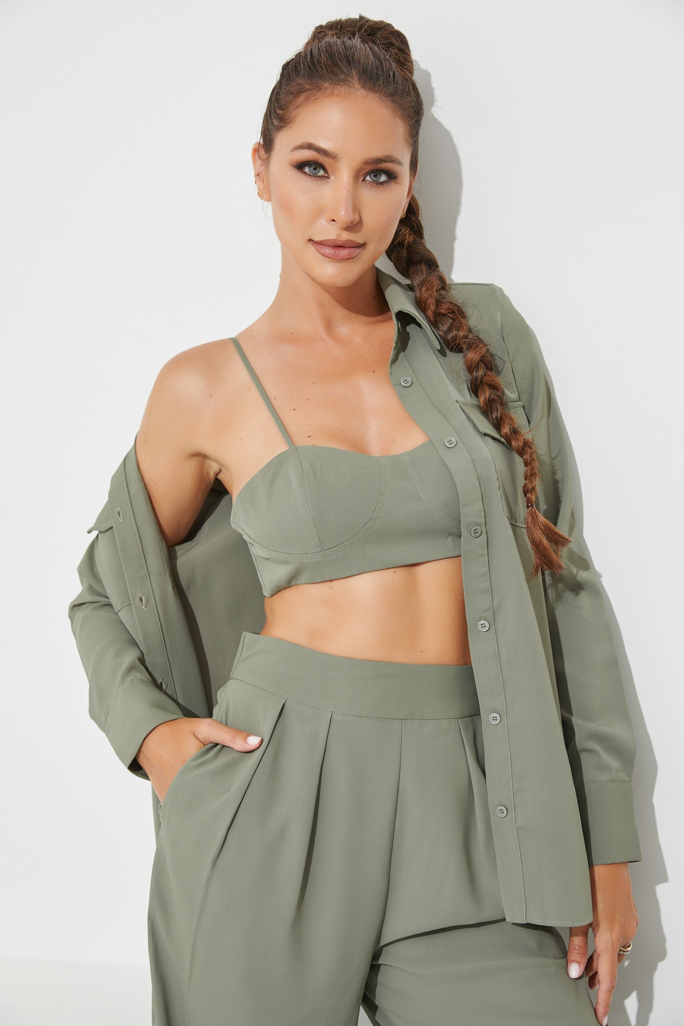 3 Piece Button Up Satin Set