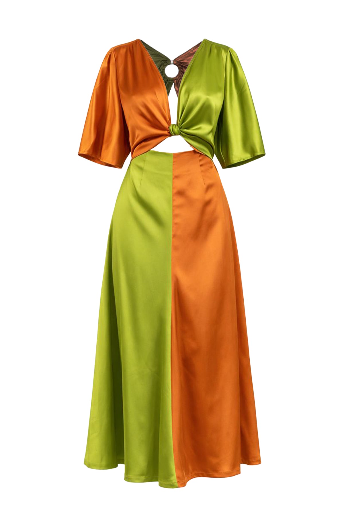 Satin Color Block Midi Dress