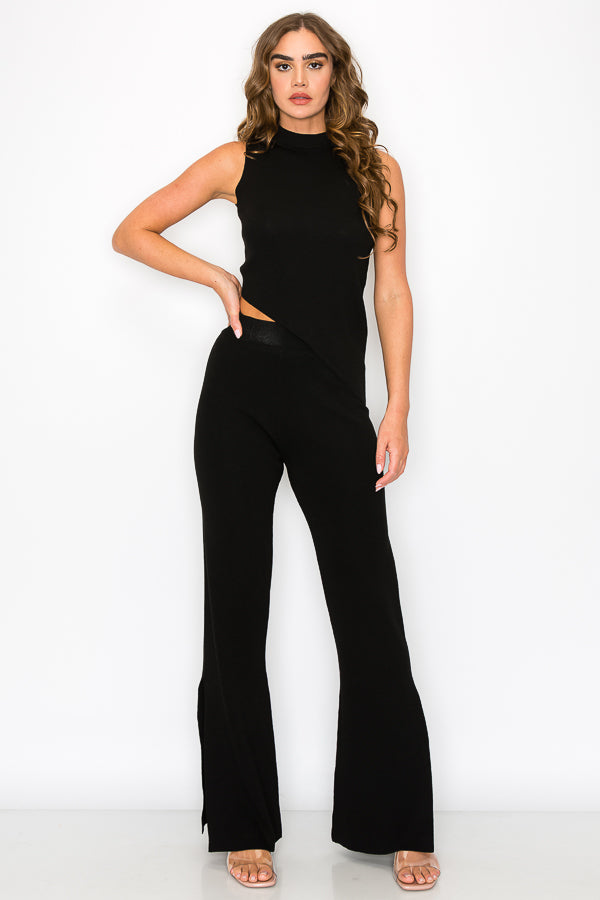 Knit Asymmetric Hem Top and Bottom Set