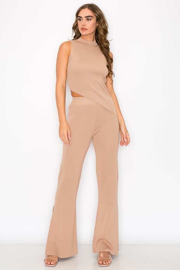 Knit Asymmetric Hem Top and Bottom Set