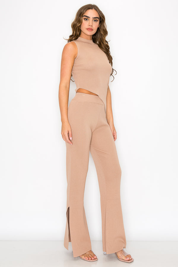 Knit Asymmetric Hem Top and Bottom Set