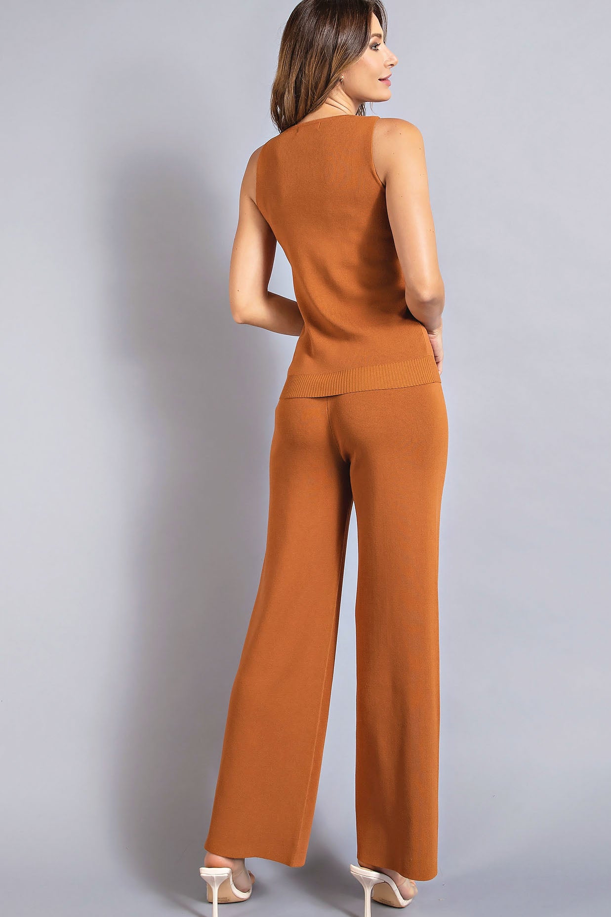 Ribbed Knit Top And Bottom Set