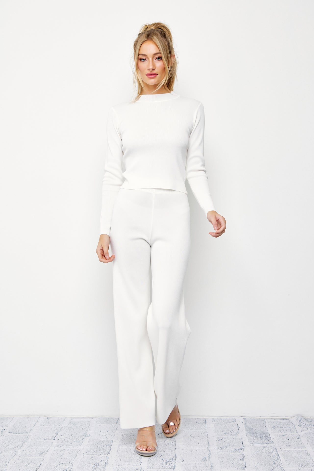 Knit Mock-Neck Top and Pants Set